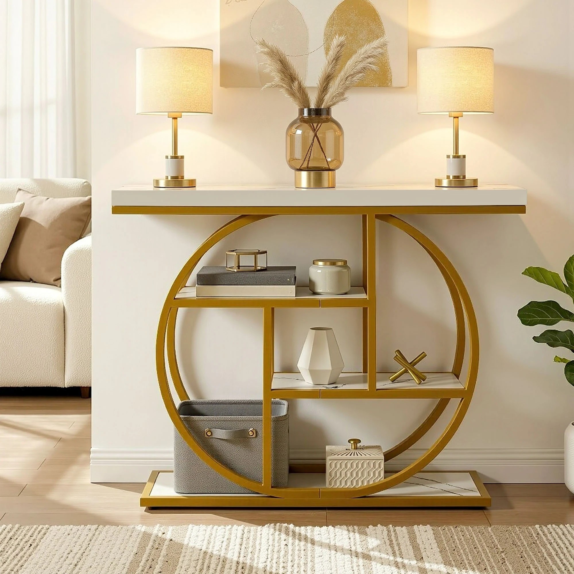 6 Artiss Console Table Marble Effect 4-Tier Shelves Entryway Desk 105CM - Multi, 6 of 9