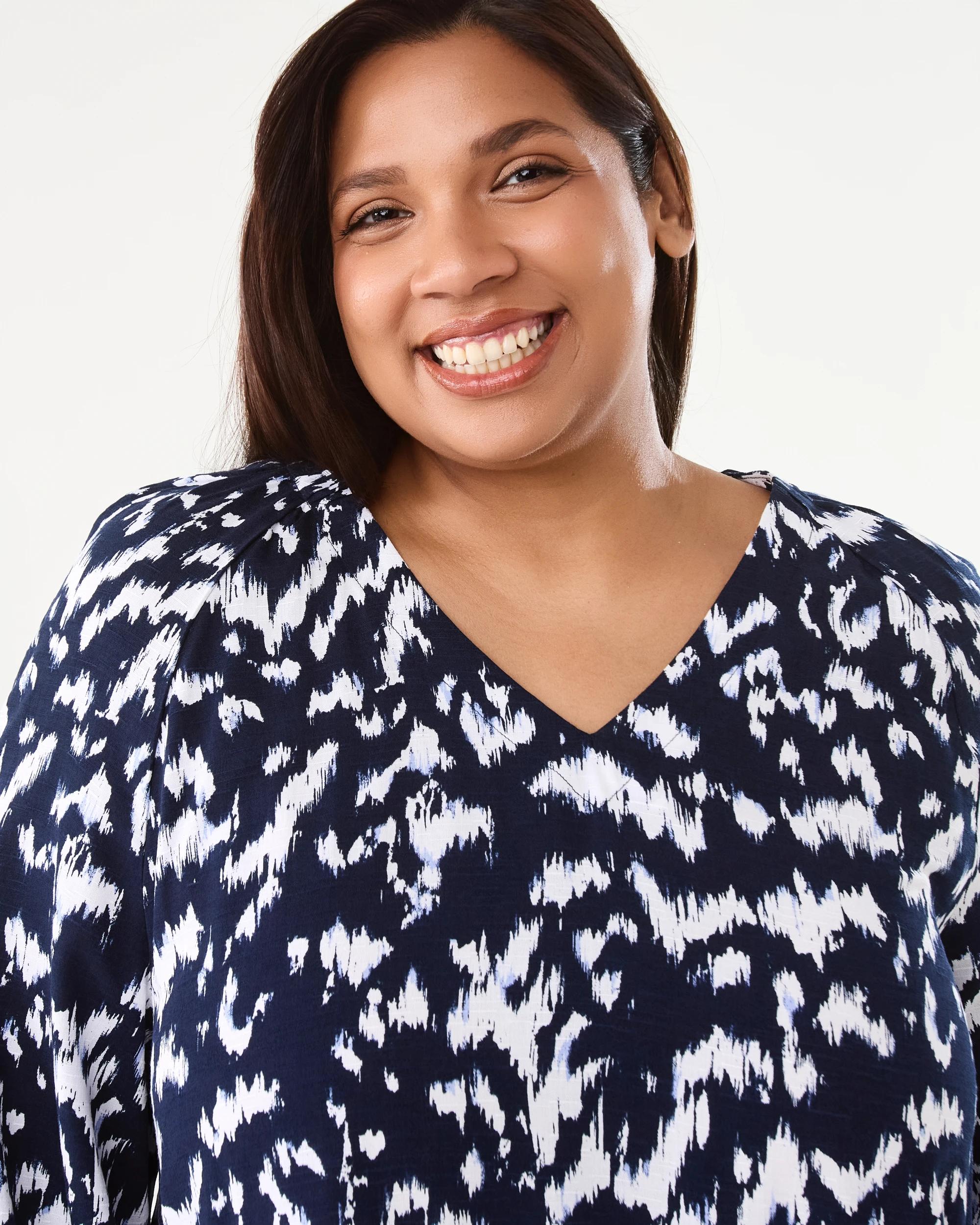 4 Curve Long Sleeve Gathered Blouse Abst Non, 4 of 7