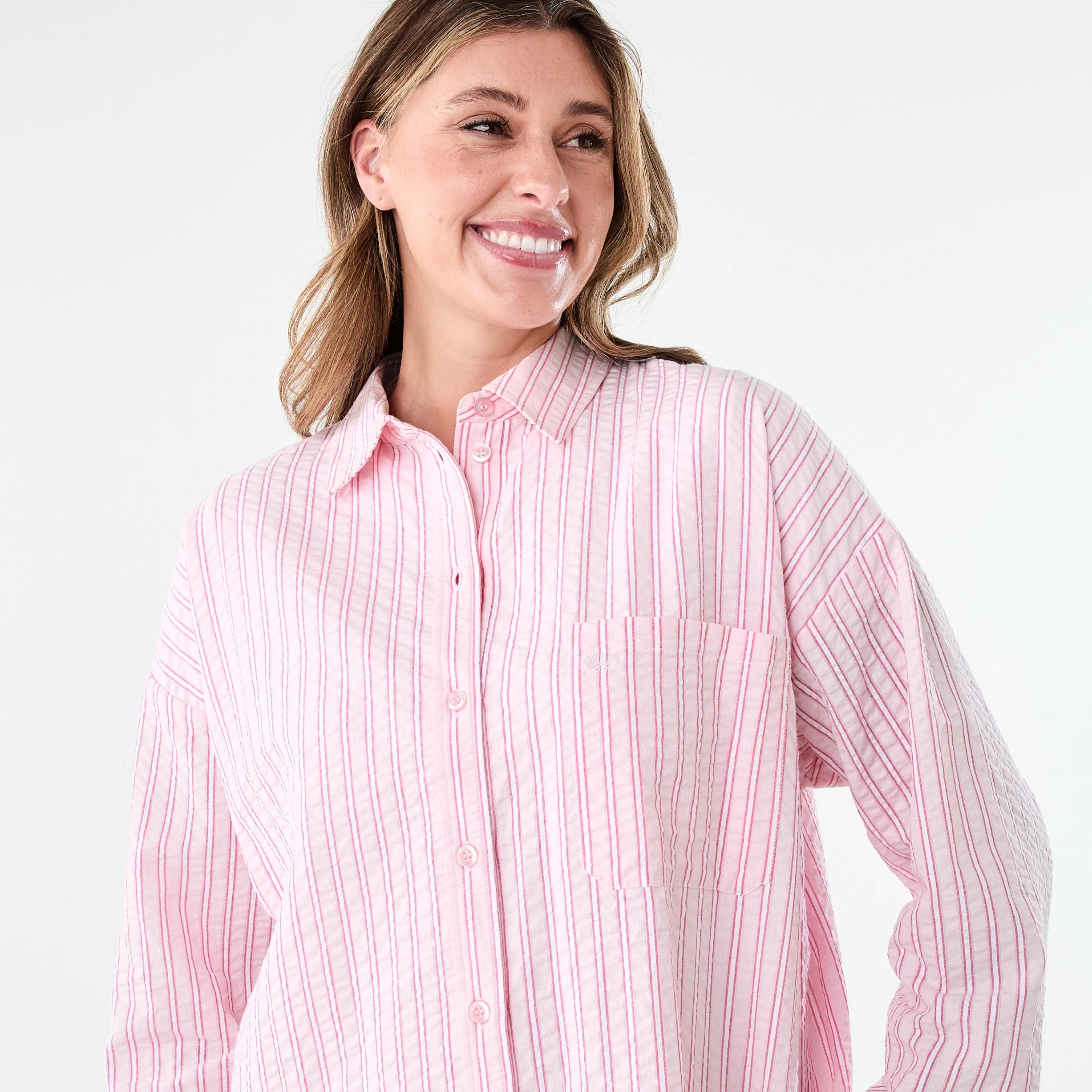 5 Long Sleeve Oversized Seersucker Shirt S Strp Sb, 5 of 9