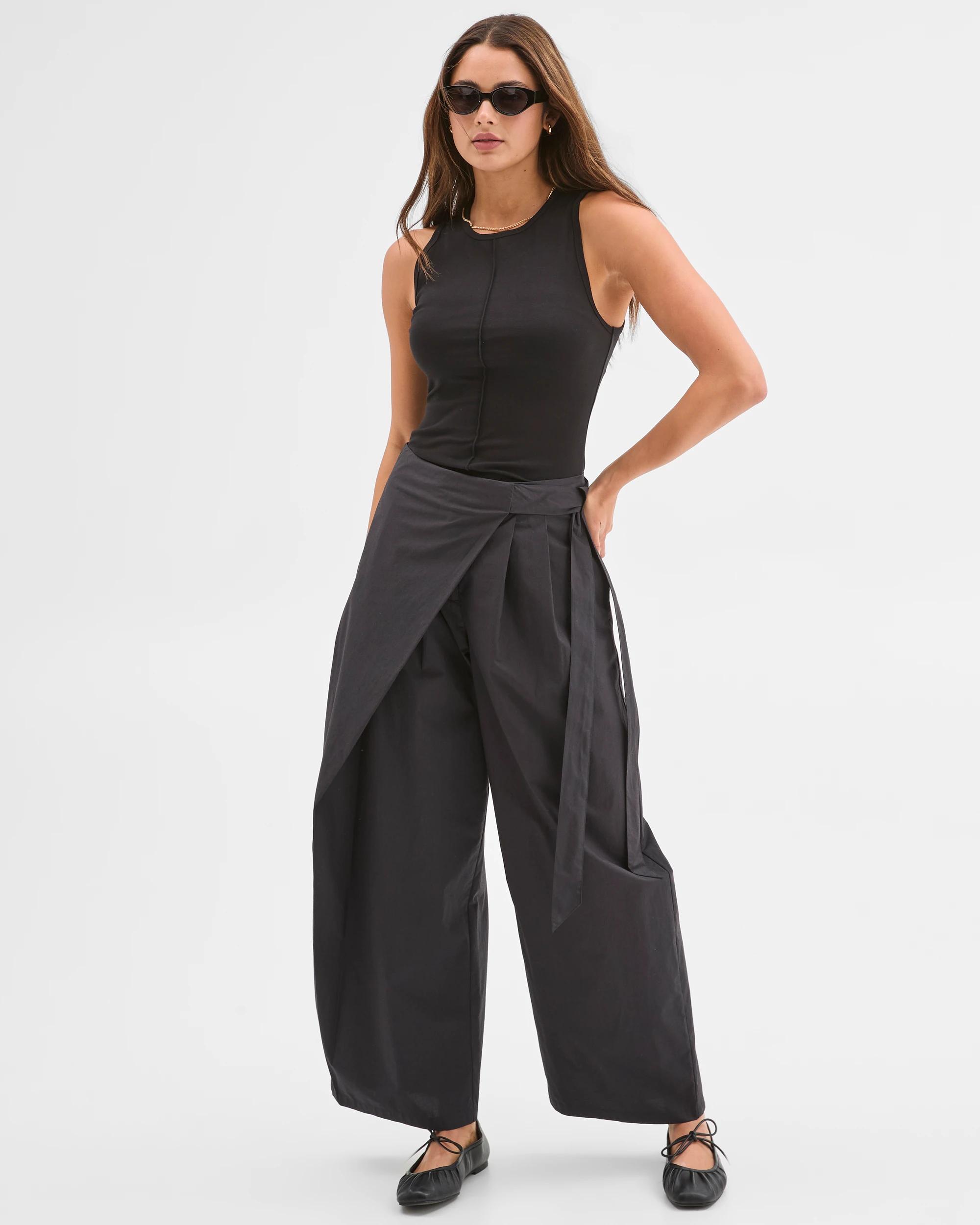 1 Lily Loves Australian Cotton Wrap Front Pants BLACK, 1 of 6