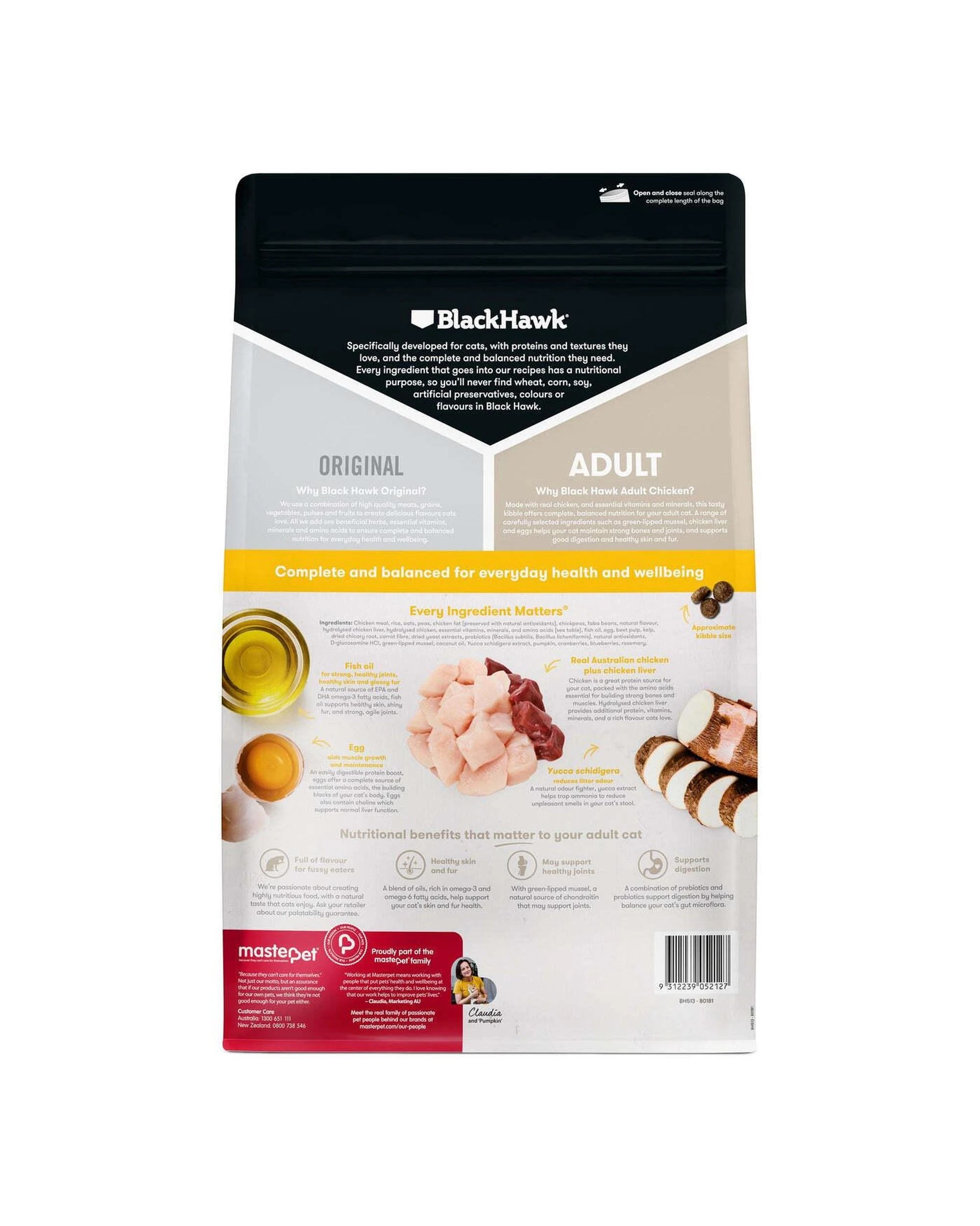 2 Black Hawk Adult 1+ Complete & Balanced Dry Cat Food Original Chicken 4kg, 2 of 3