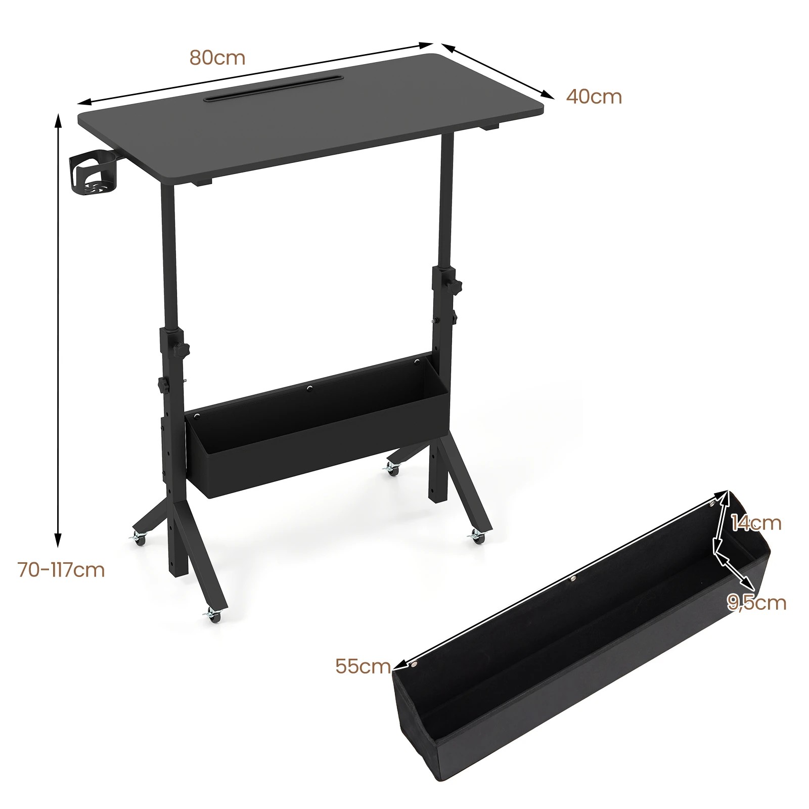 2 Costway Mobile Standing Desk Height Adjustable Home Office Stand Up Desk - Black, 2 of 4
