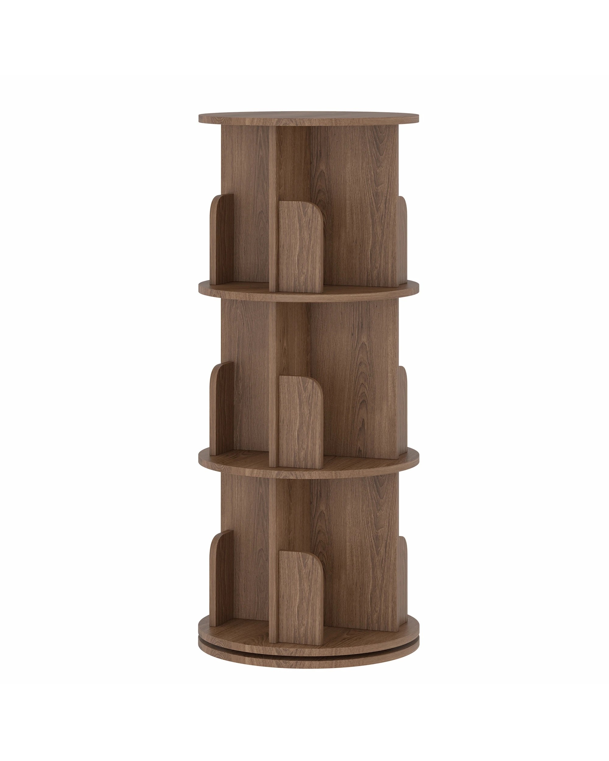 1 Advwin 3 Tiers Bookshelf Rotating Corner Bookcase Cabinet Revolving Display Stand Rack - Brown, 1 of 7