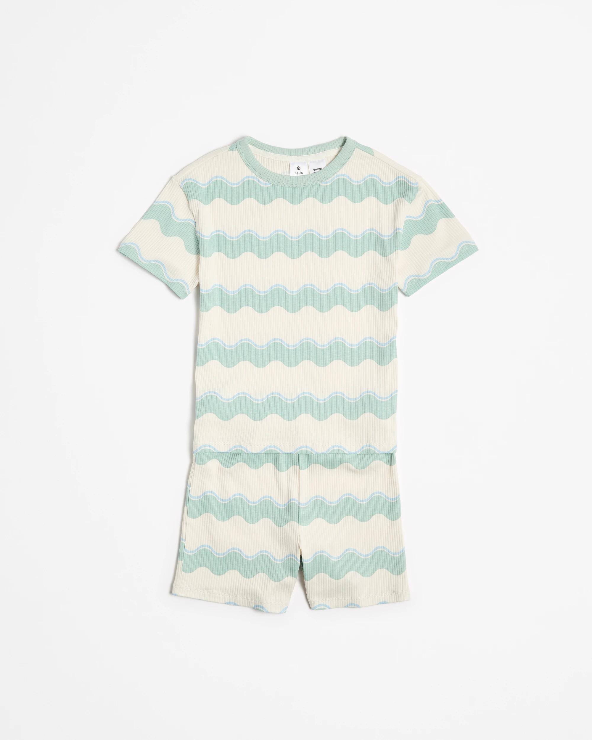 4 Target Kids Australian Cotton-blend Rib Short Pyjama Set — Navy Monster Truck GREEN/BLUE/NEUTRAL WAVY STRIPE, 4 of 6