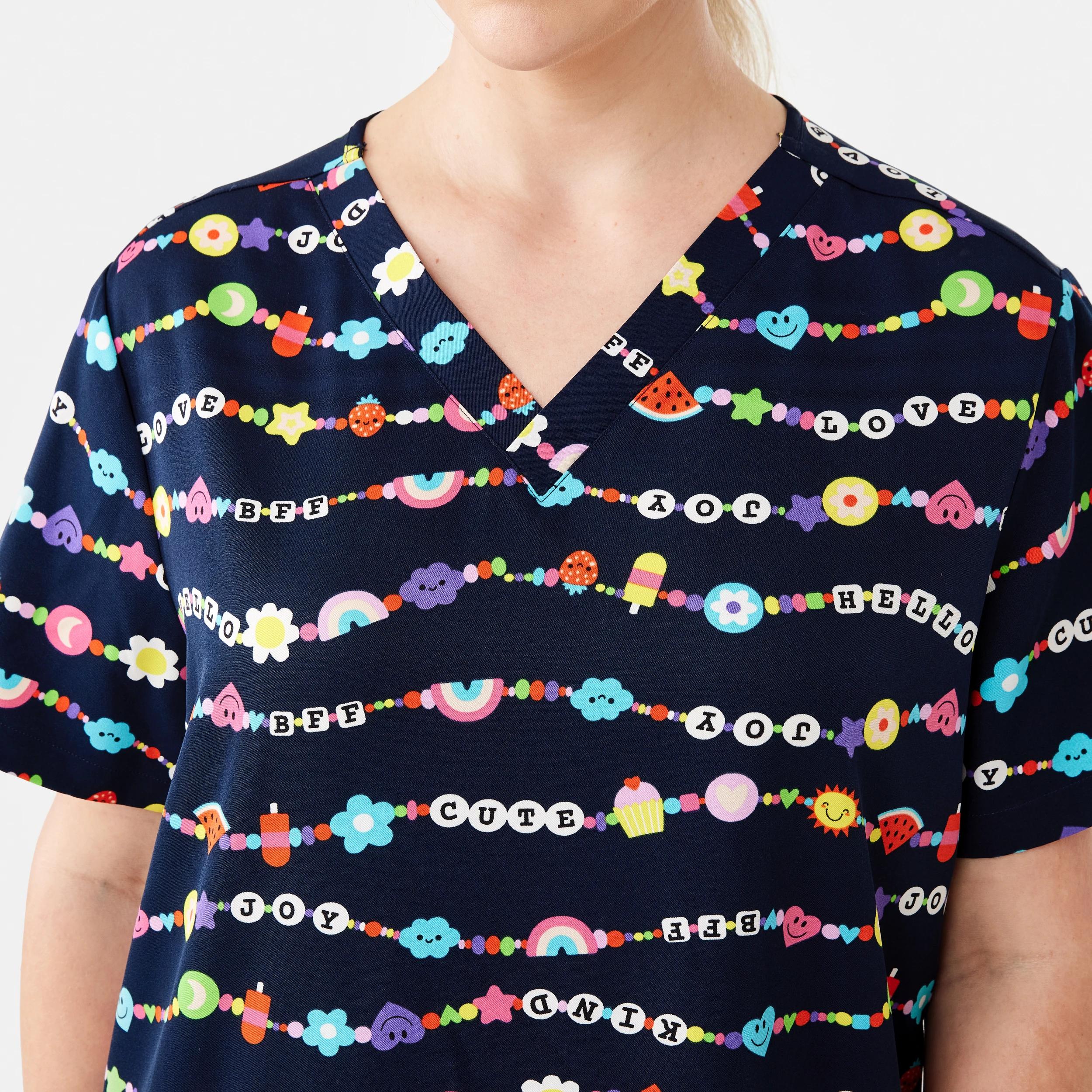 5 Work Short Sleeve Print Scrub Top FUN BRACELETS PARISIAN NAVY, 5 of 7