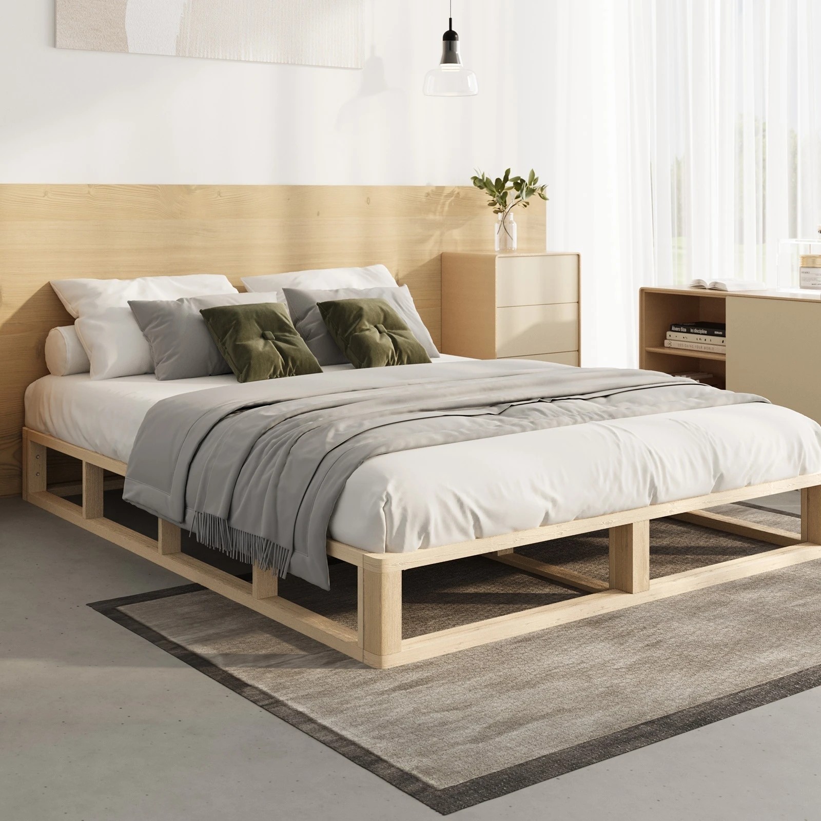 2 Oikiture Bed Frame King Single Wooden Bed Base Platform Cage-like Base
 - Natural, 2 of 10