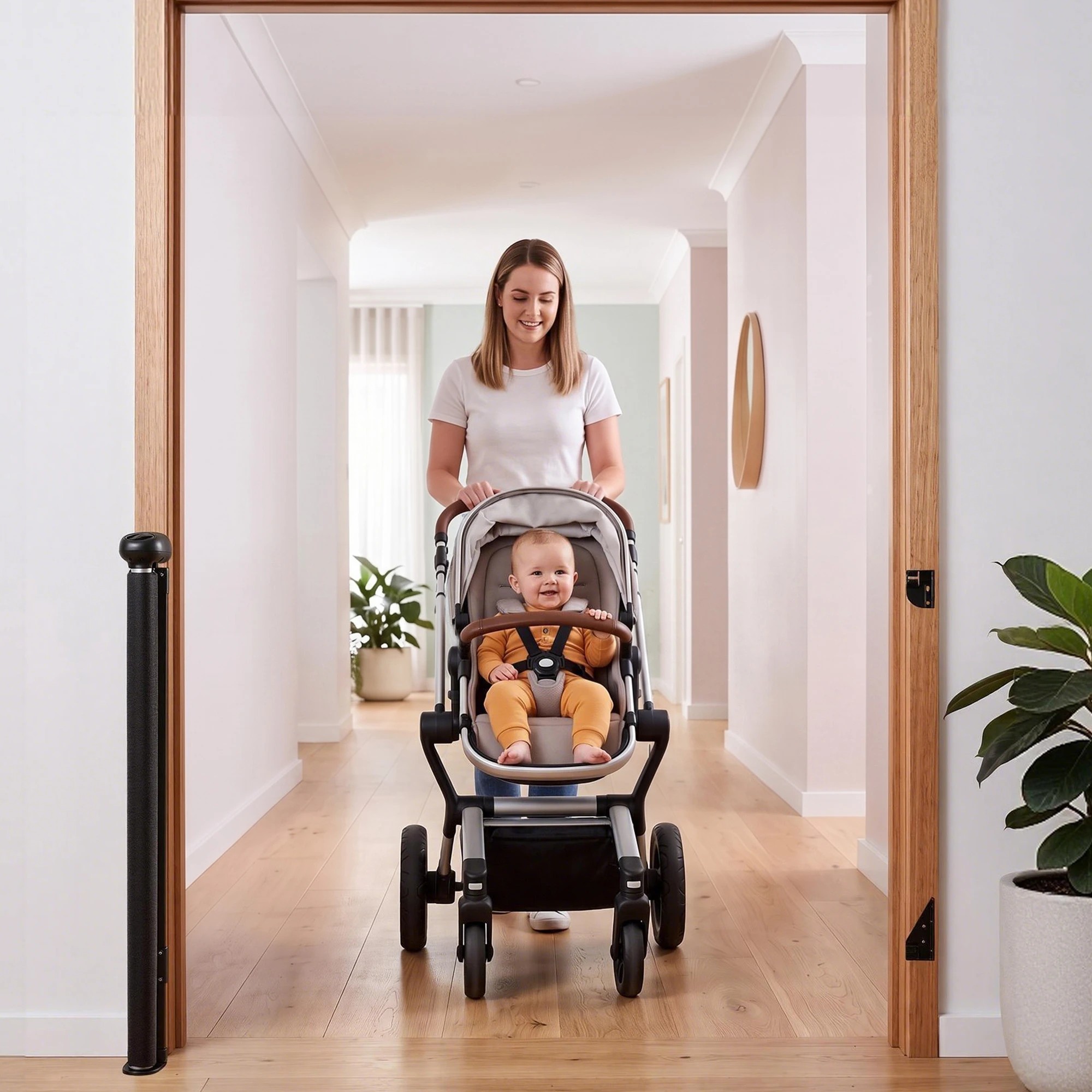 6 Keezi Retractable Gate Extends up to 140cm Baby Gate Pet Safety Fence Black - Black, 6 of 8