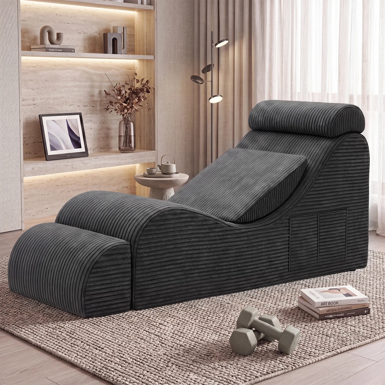 3 Advwin Convertible Yoga Chair Ergonomic with Headrest Lumbar Pillow Ottoman - Grey, 3 of 10