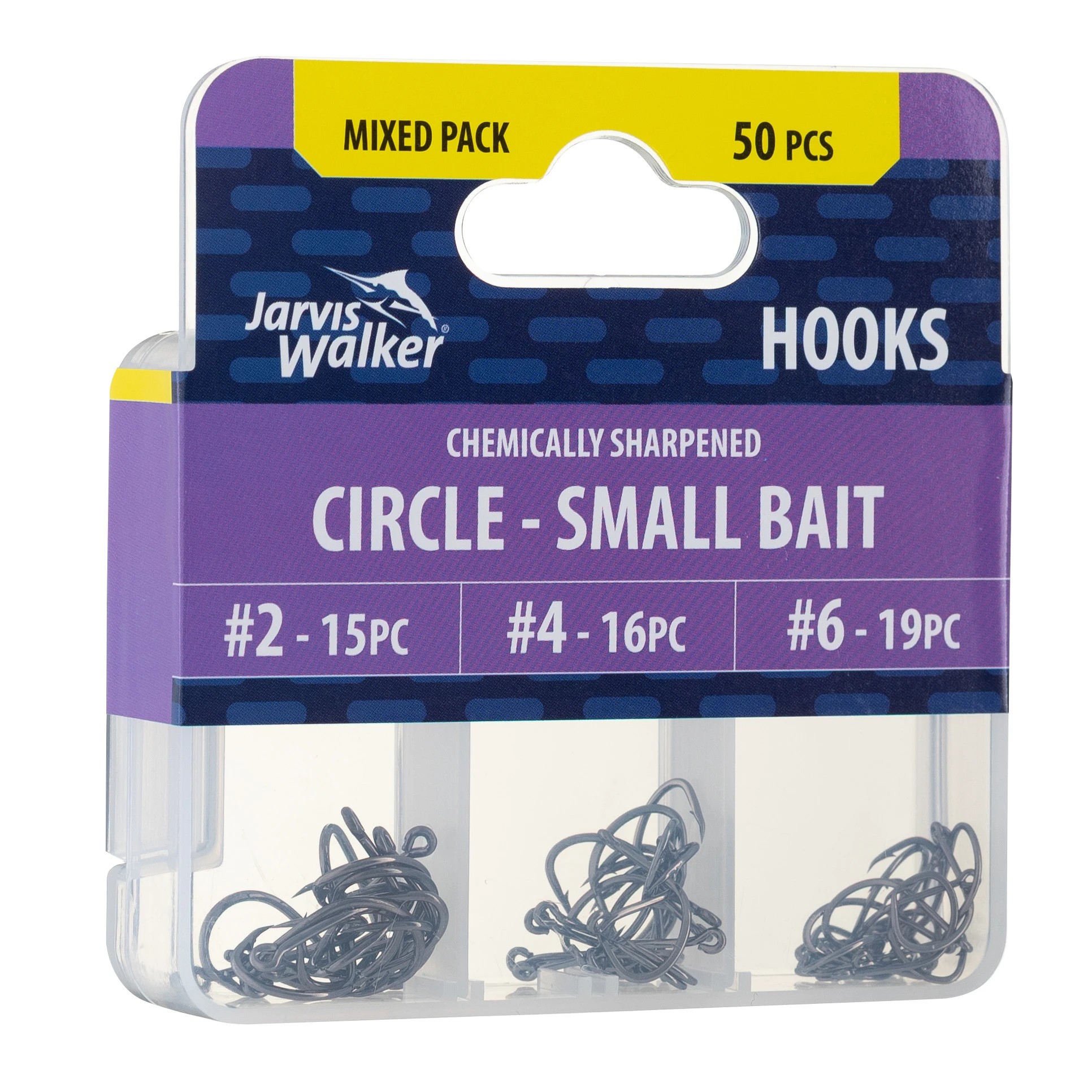 1 50 Piece Jarvis Walker Mixed Circle Hooks - Small Bait, 1 of 2