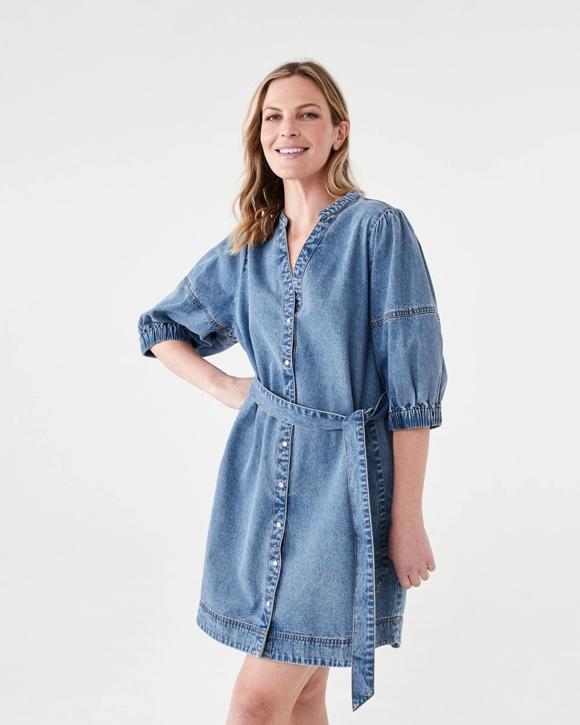 Short Sleeve Denim Puff Sleeve Mini Dress