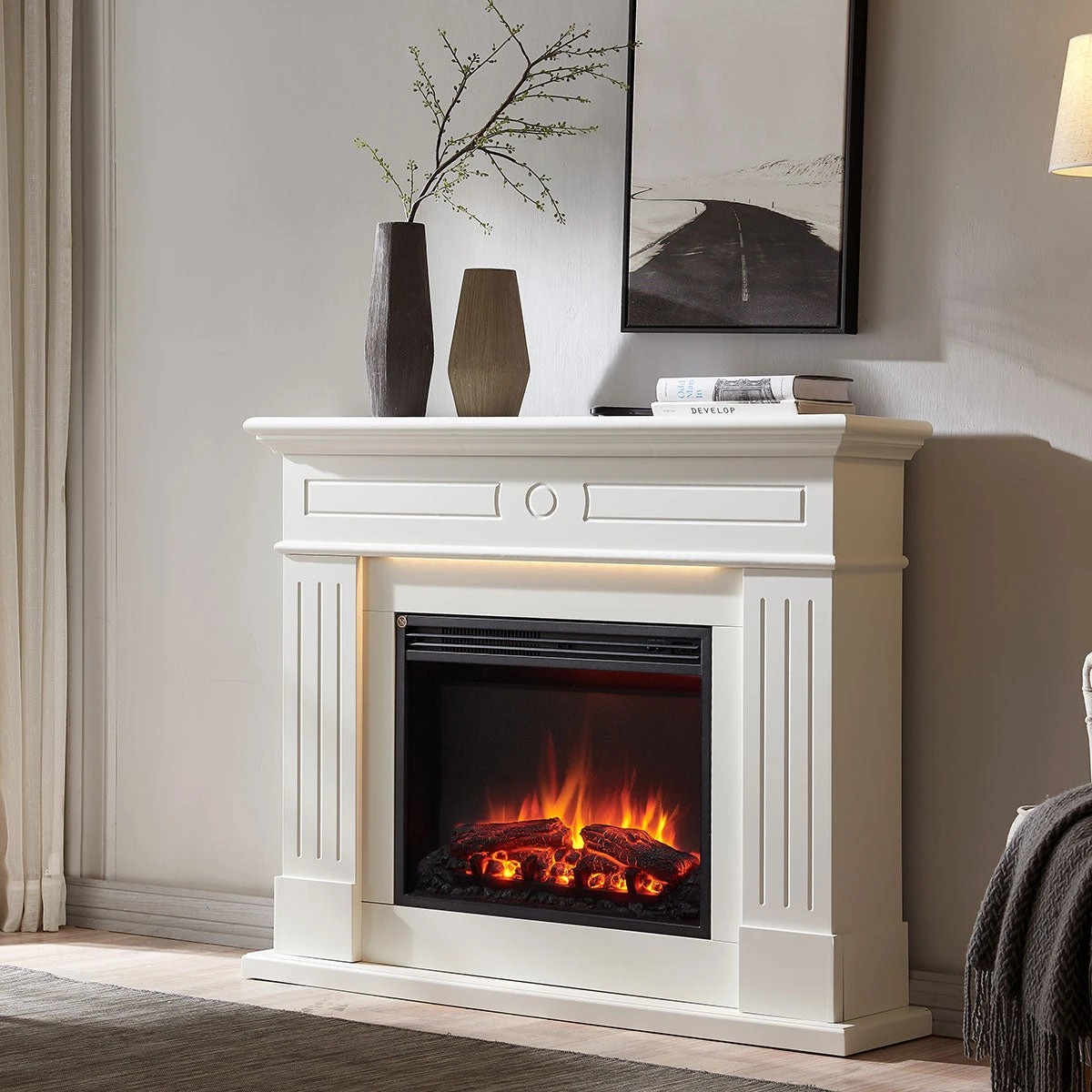 8 Moda Living Aura Electric Fireplace Heater White Mantel Suite - White, 8 of 8