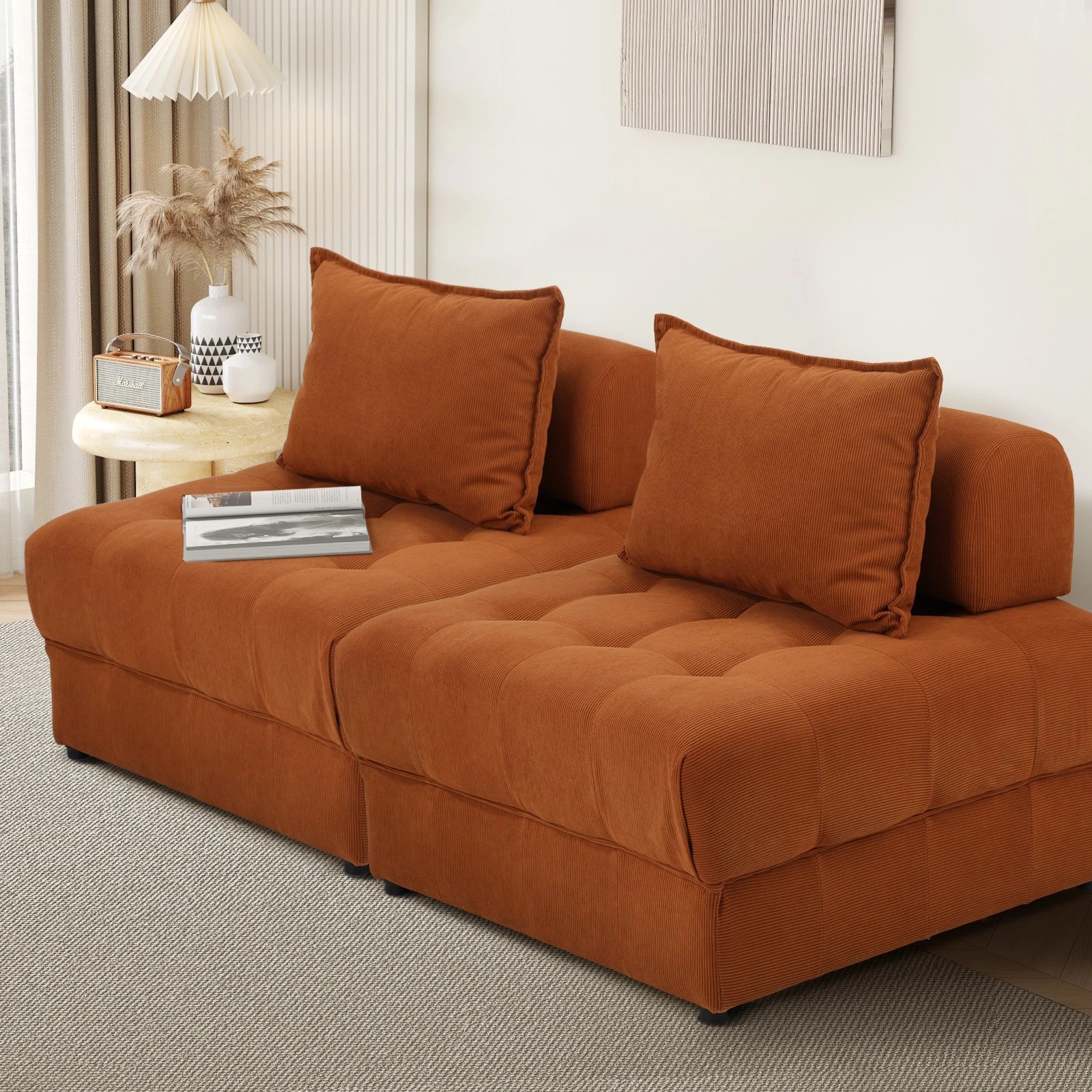 9 Oikiture 2 Seater Velvet Modular Sofa Lounge Chair Armless Tofu Back
 - Brown - Brown, 9 of 10