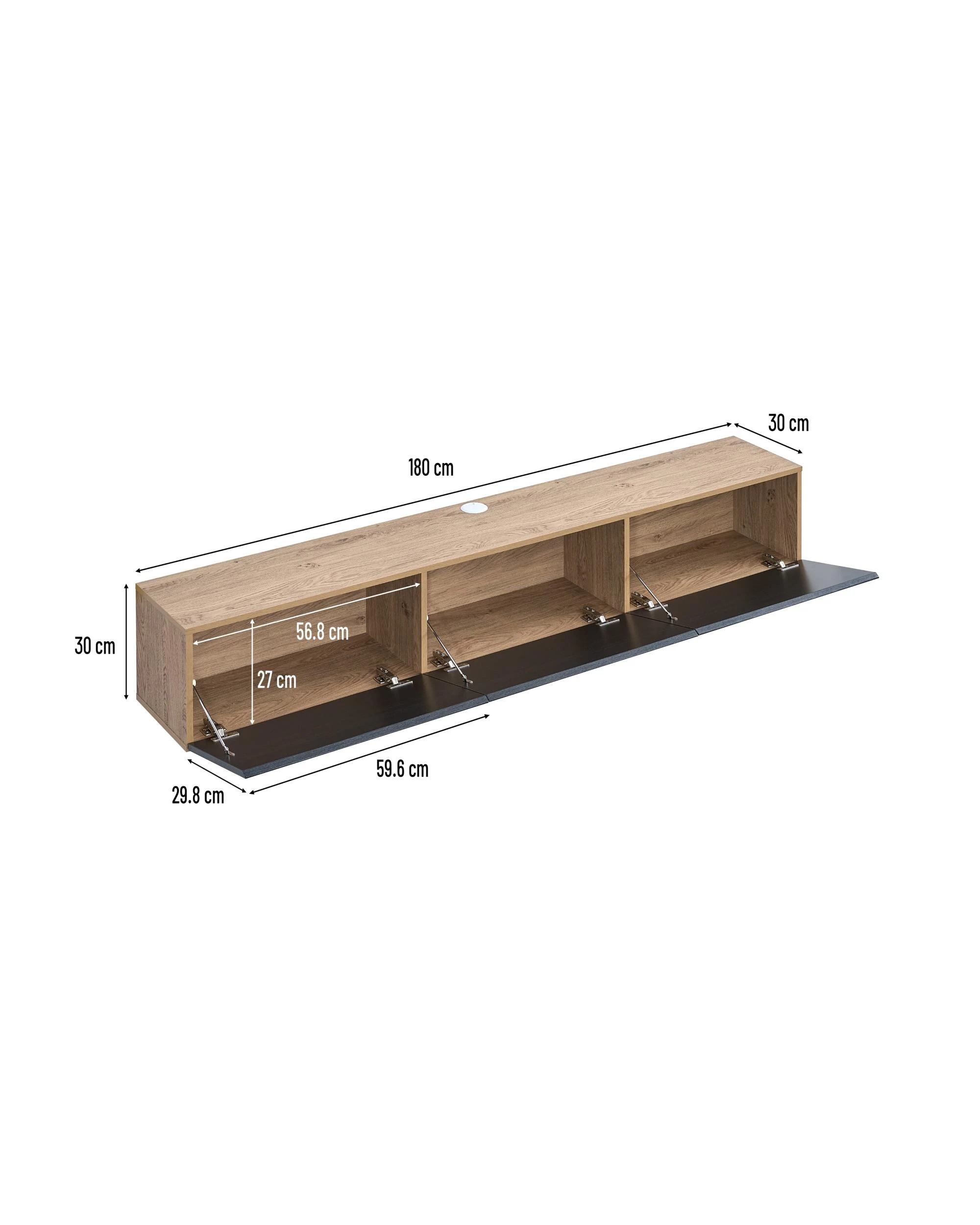 7 Kodu Wall Mount Entertainment TV Unit Floating 3 Doors 180cm Black and Oak - Natural, 7 of 7