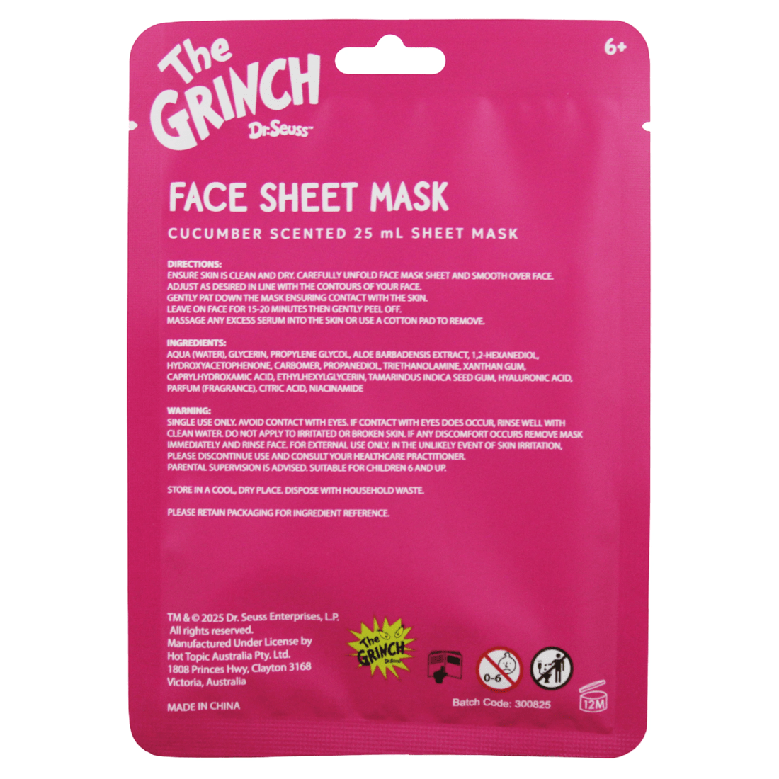 3 2 Pack Dr. Seuss' The Grinch Face Sheet Mask 25ml - Cucumber Scent, 3 of 3