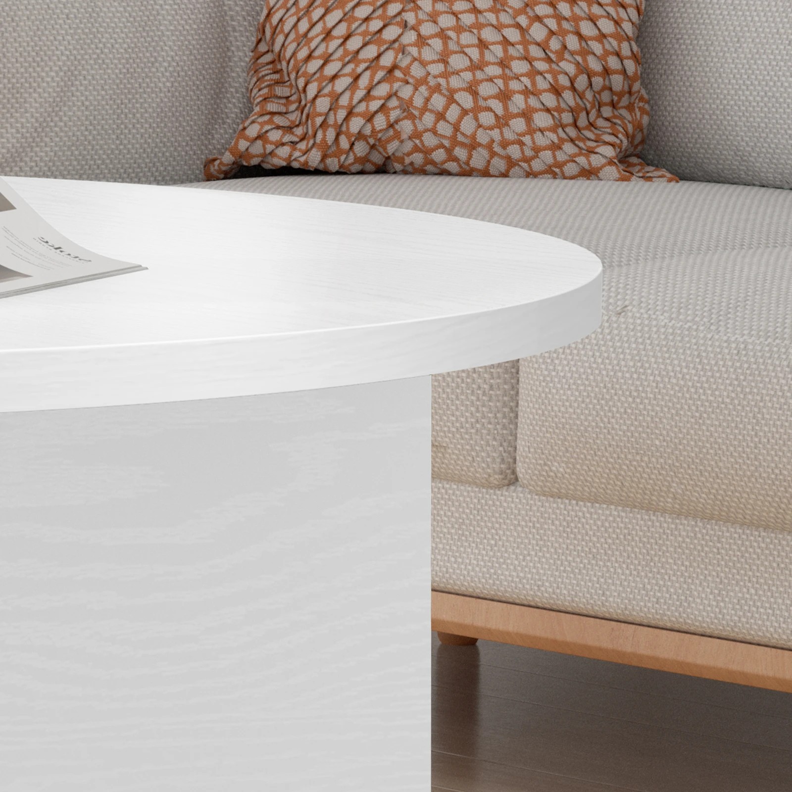 7 Alfordson Coffee Table Modern Round Table X-shape Wooden Legs Living Room - Oak, 7 of 10