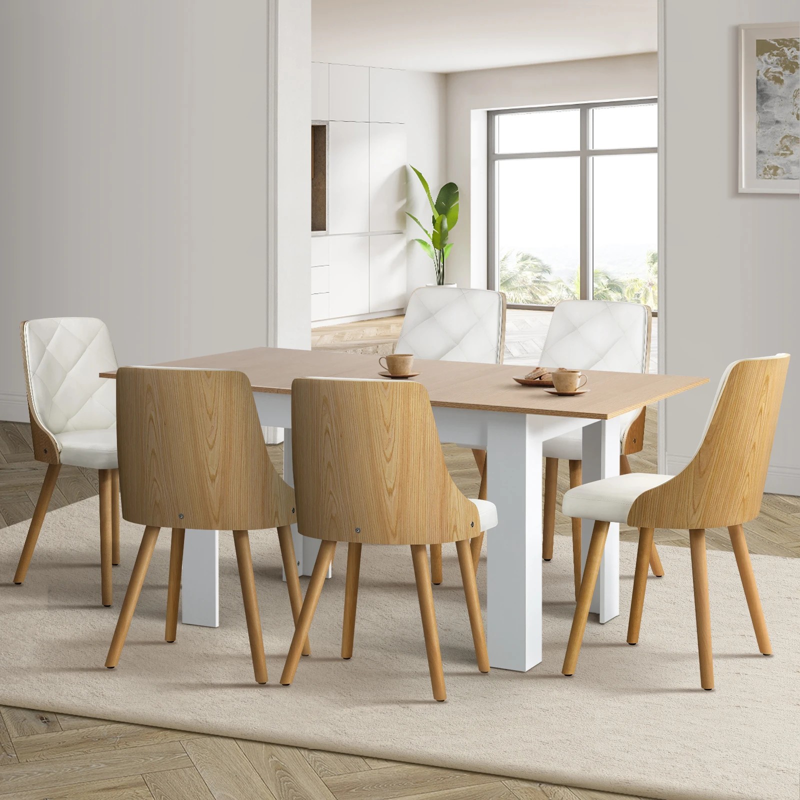2 Oikiture 160cm Extendable Dining Table With 6pcs Dining Chairs Pu Leather
 - Multi, 2 of 10