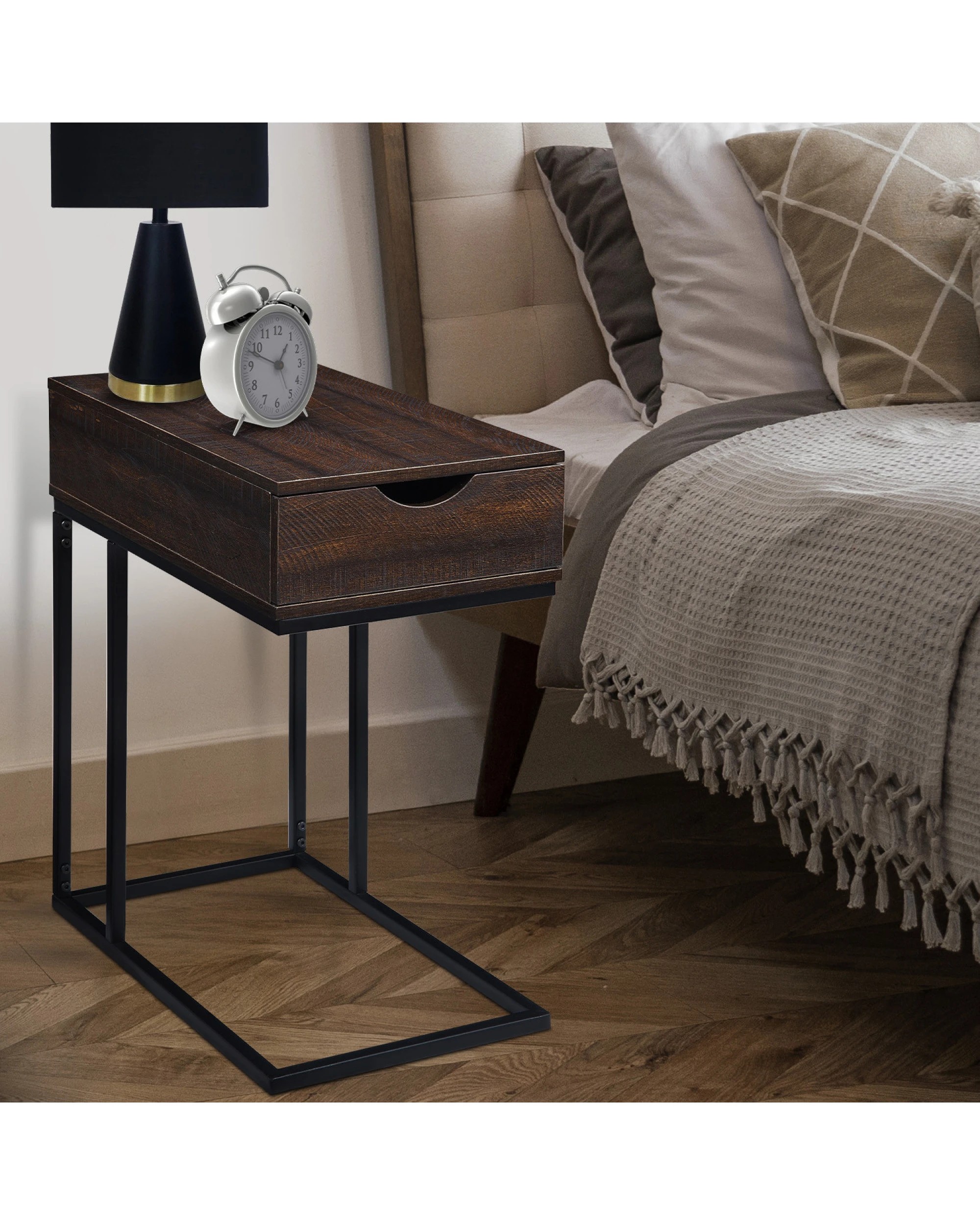 7 Sarantino C-Shaped Drawer Side Table Night Stand Metal Base, 7 of 10