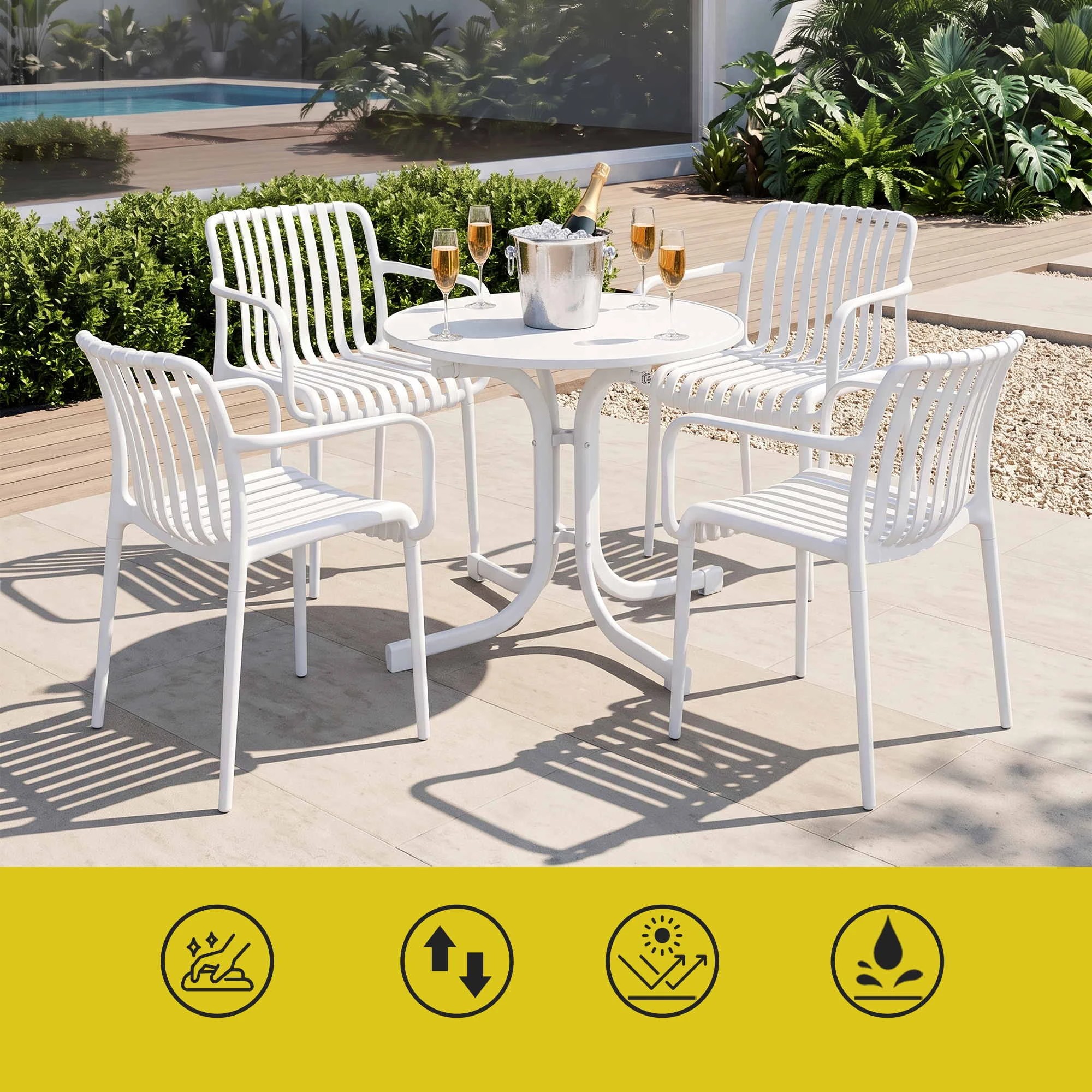 Gardeon 4PC Outdoor Dining Chairs Patio Furniture PP Stackable Chair ...