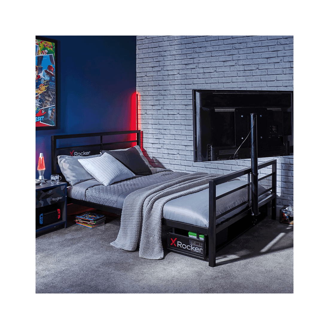 3 X Rocker Basecamp Gaming Double Bed Frame W/adjustable Twist Vesa Tv Mount Black
 - Black, 3 of 3