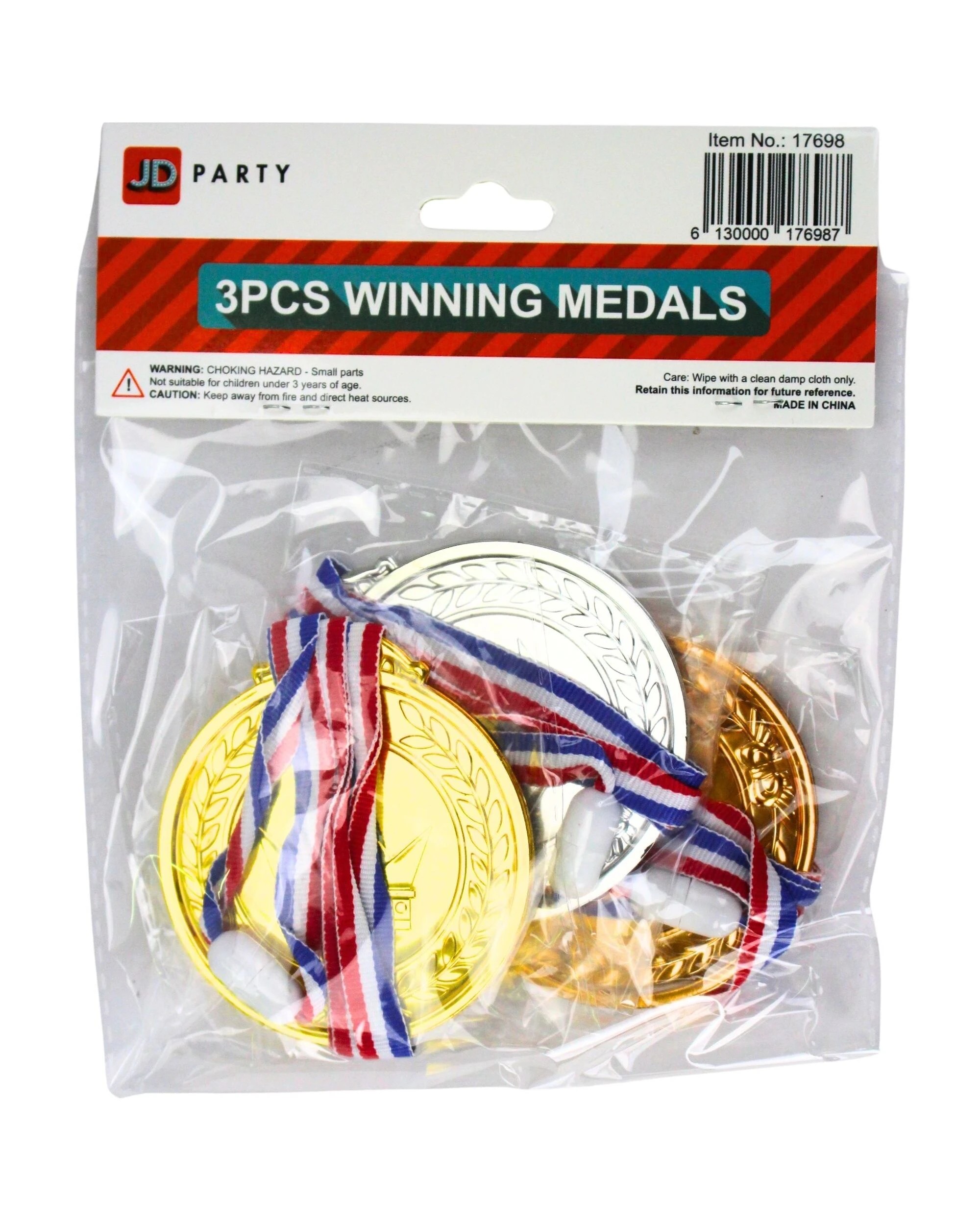 4 JD Party Gold Silver Bronze Large Plastic Medals Pack of 3 - Metallic, 4 of 4