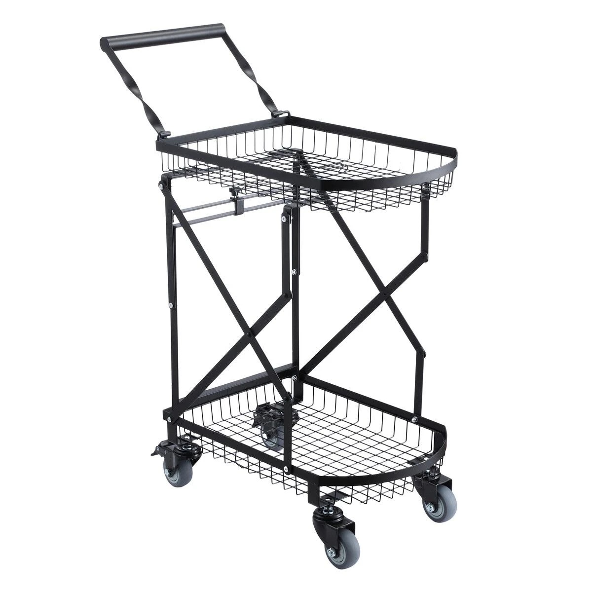1 AUSWAY 2-Tier Folding Trolley Cart Utility Shopping Heavy Duty 100kg Collapsible Storage, 1 of 4