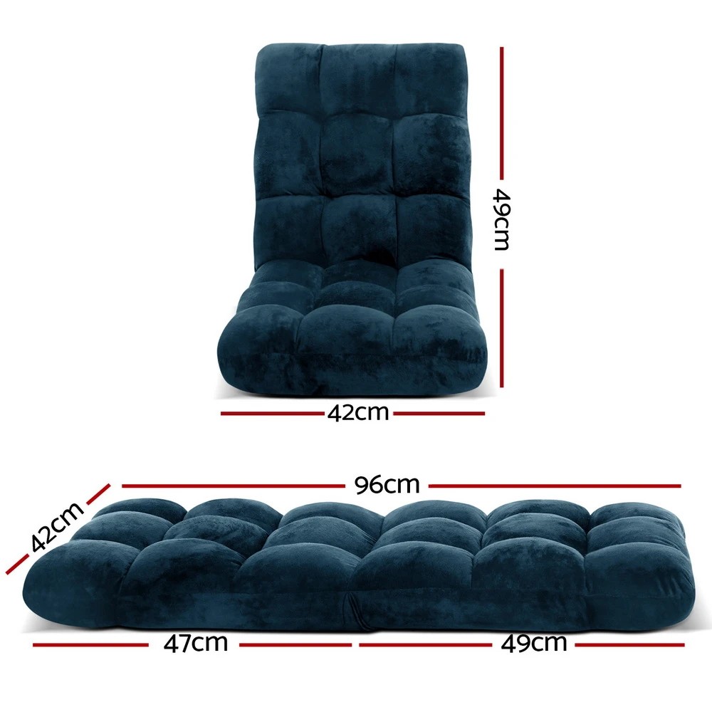 2 Artiss Floor Lounge Sofa Bed Flannel Fabric - Blue, 2 of 6