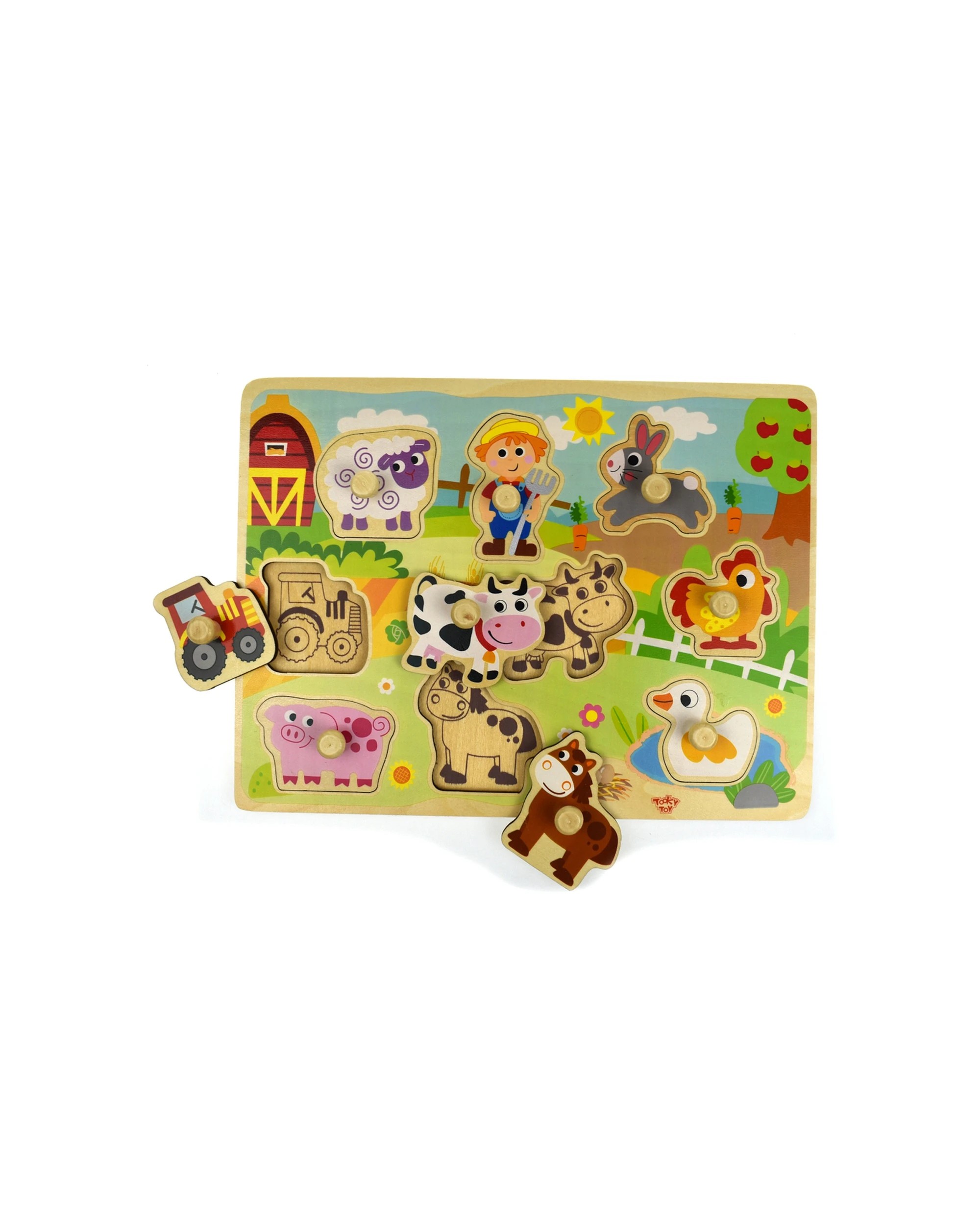 3 Tooky Toy Wooden Farm Peg Kids Toddler Learning Play Puzzle Board 30cm - Multi, 3 of 3
