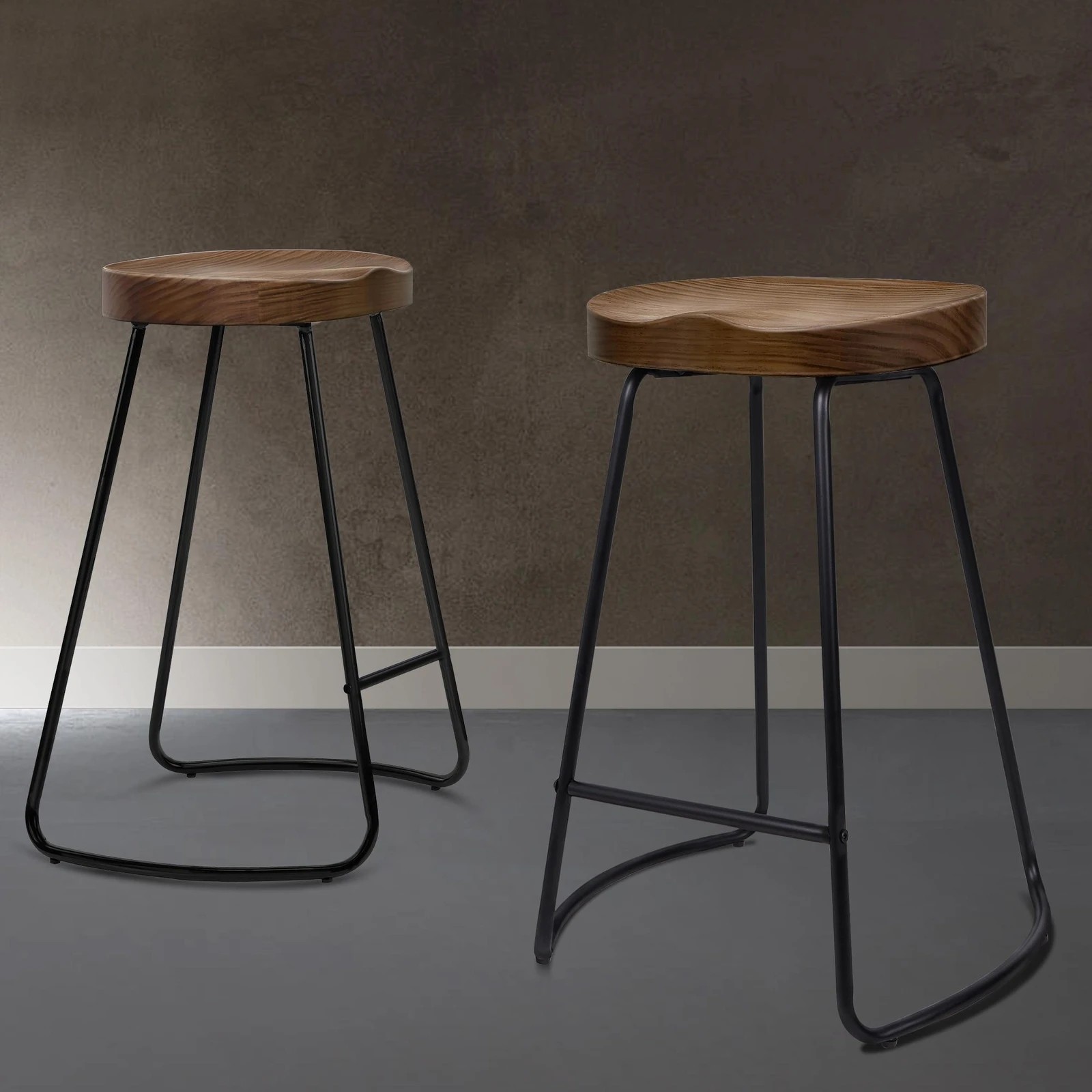 2 Alfordson 2x Bar Stools 65cm Tractor Kitchen Wooden Vintage Chair - Brown, 2 of 10