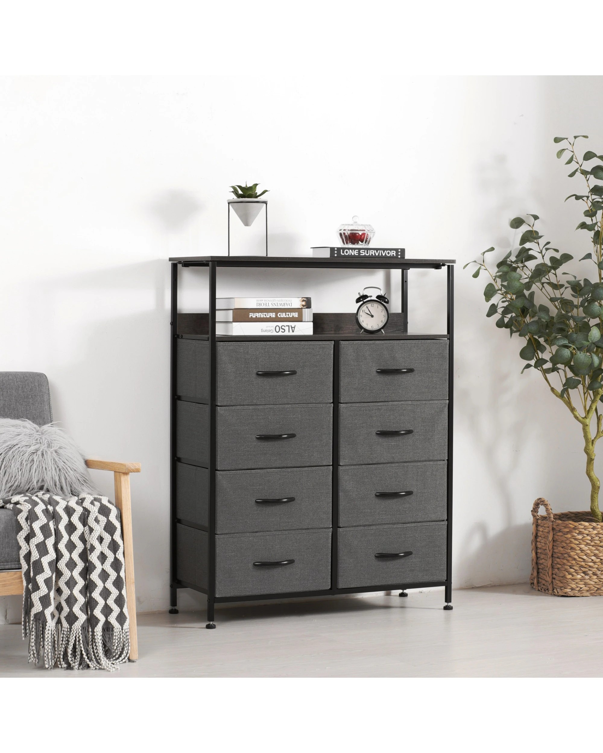 2 Sherwood Luna 8 Drawer Fabric Home Storage Dresser With Shelf - Charcoal, 2 of 7