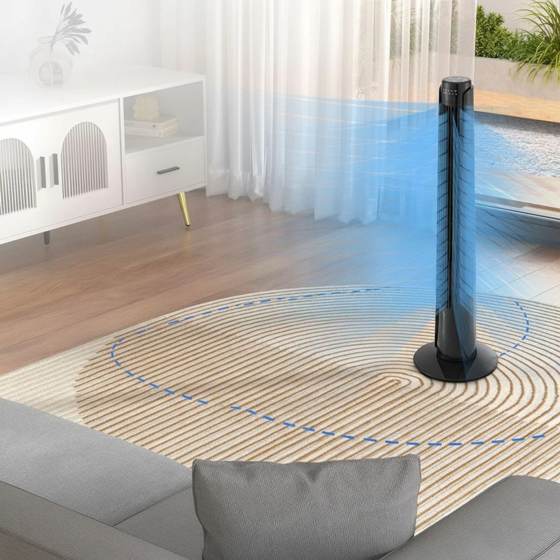 4 Devanti Tower Fan Oscillating 3 Speeds with Remote 93cm - Black, 4 of 4