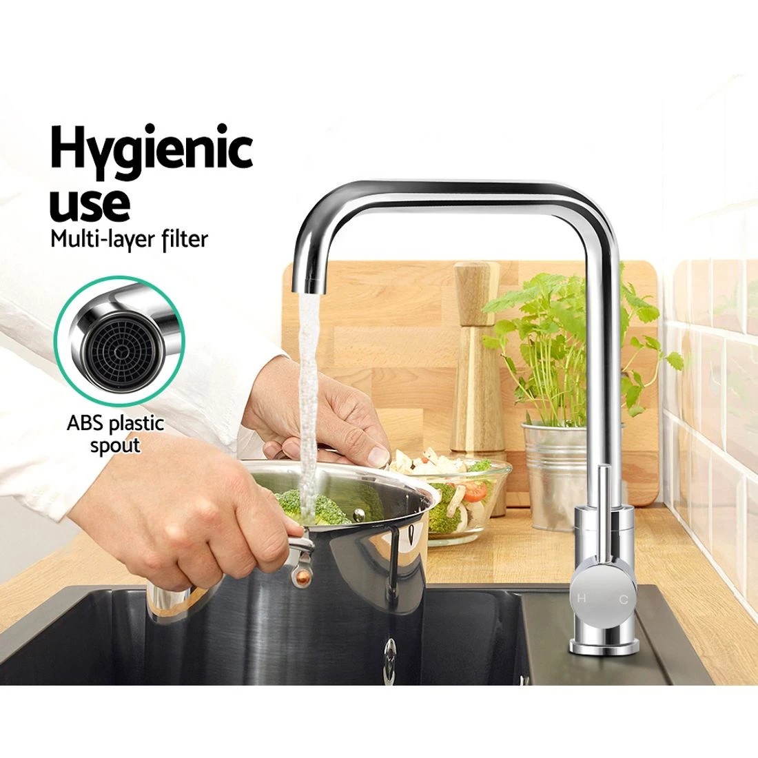 4 Cefito Kitchen Mixer Tap Mixer Rectangle Sink Faucet Basin Laundry Chrome - Silver, 4 of 5
