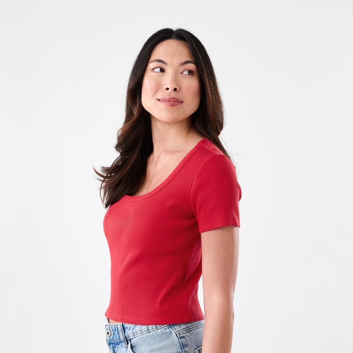 2 Short Sleeve Rib Square Neck T-shirt Urbn Red, 2 of 5