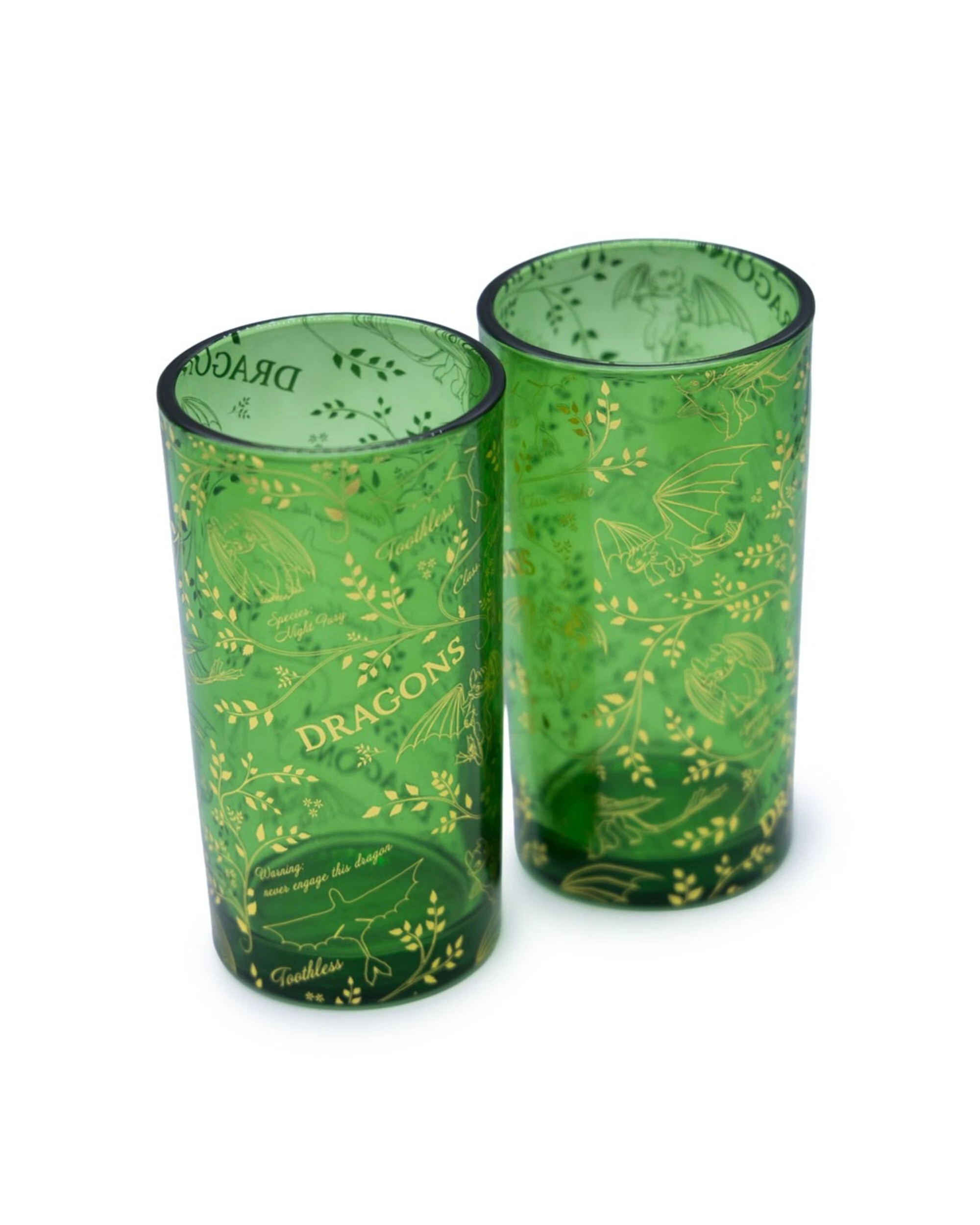 1 How to Train Your Dragon - Toothless Gold Leaf Print Glass 2-Pack - Green, 1 of 2