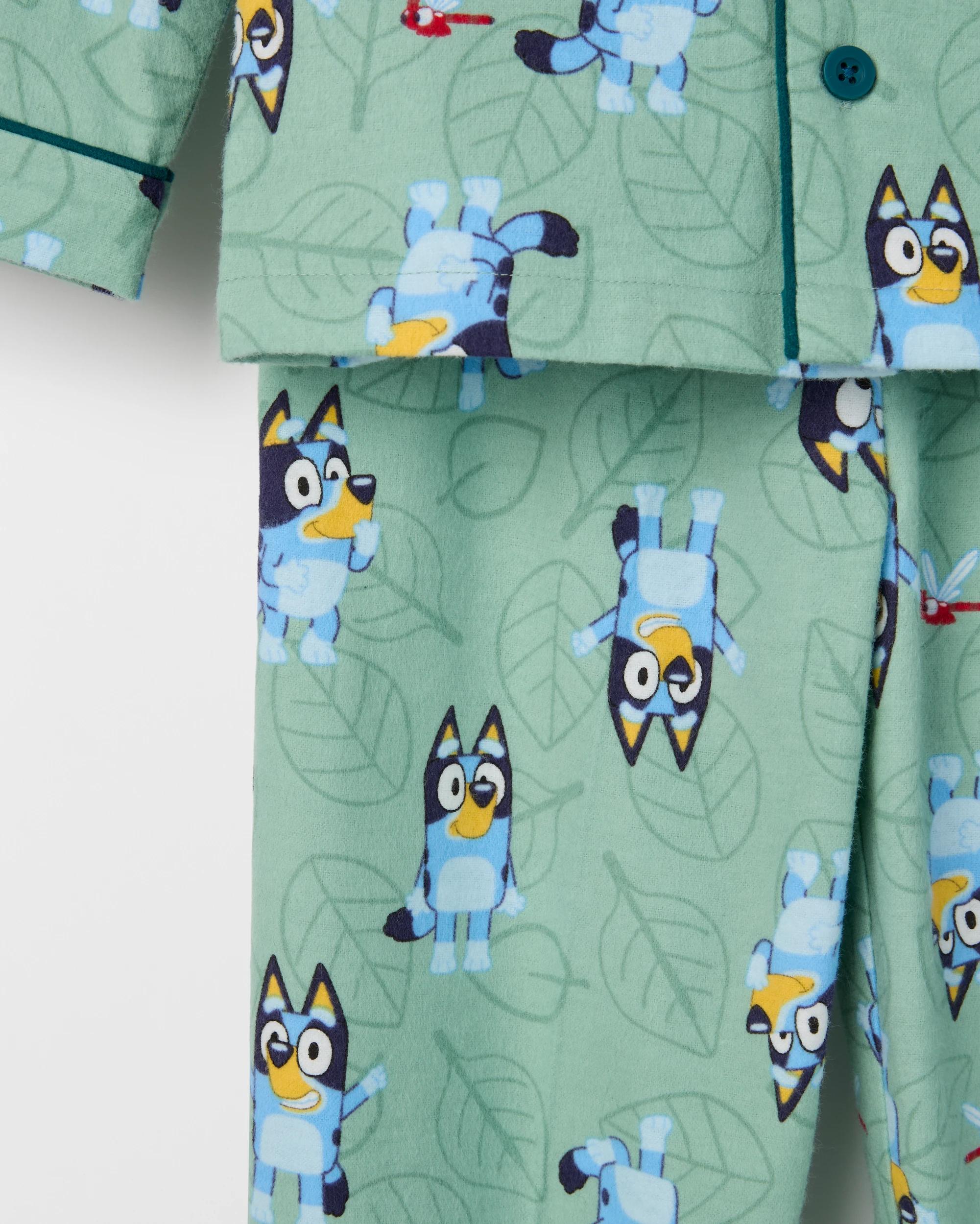 3 Bluey Organic Cotton Younger Boys Flannelette Pyjama Set GREEN, 3 of 3