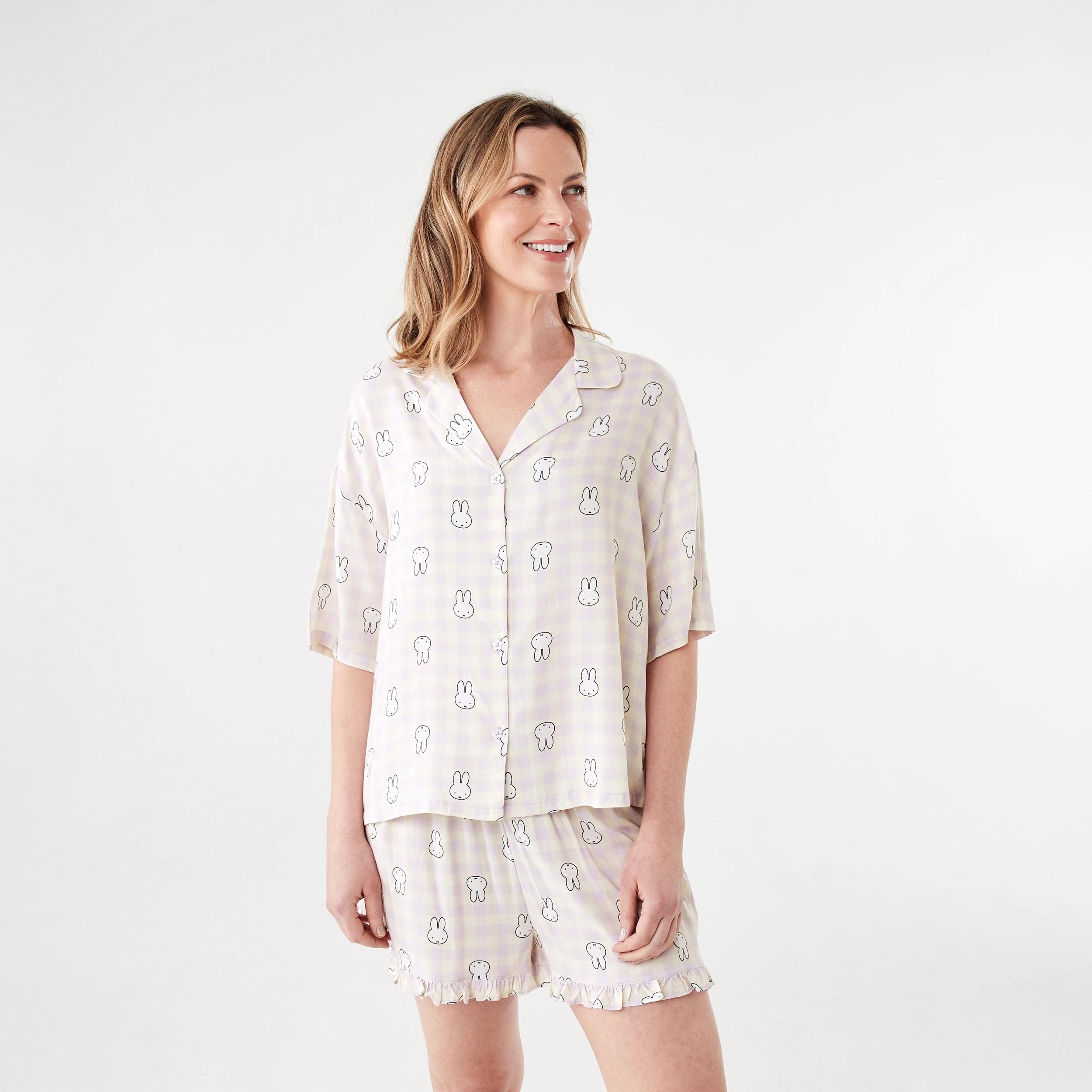 1 Miffy License Frill Woven Boxy Pyjama Set MIFFY AOP LAVENDER FOG, 1 of 8