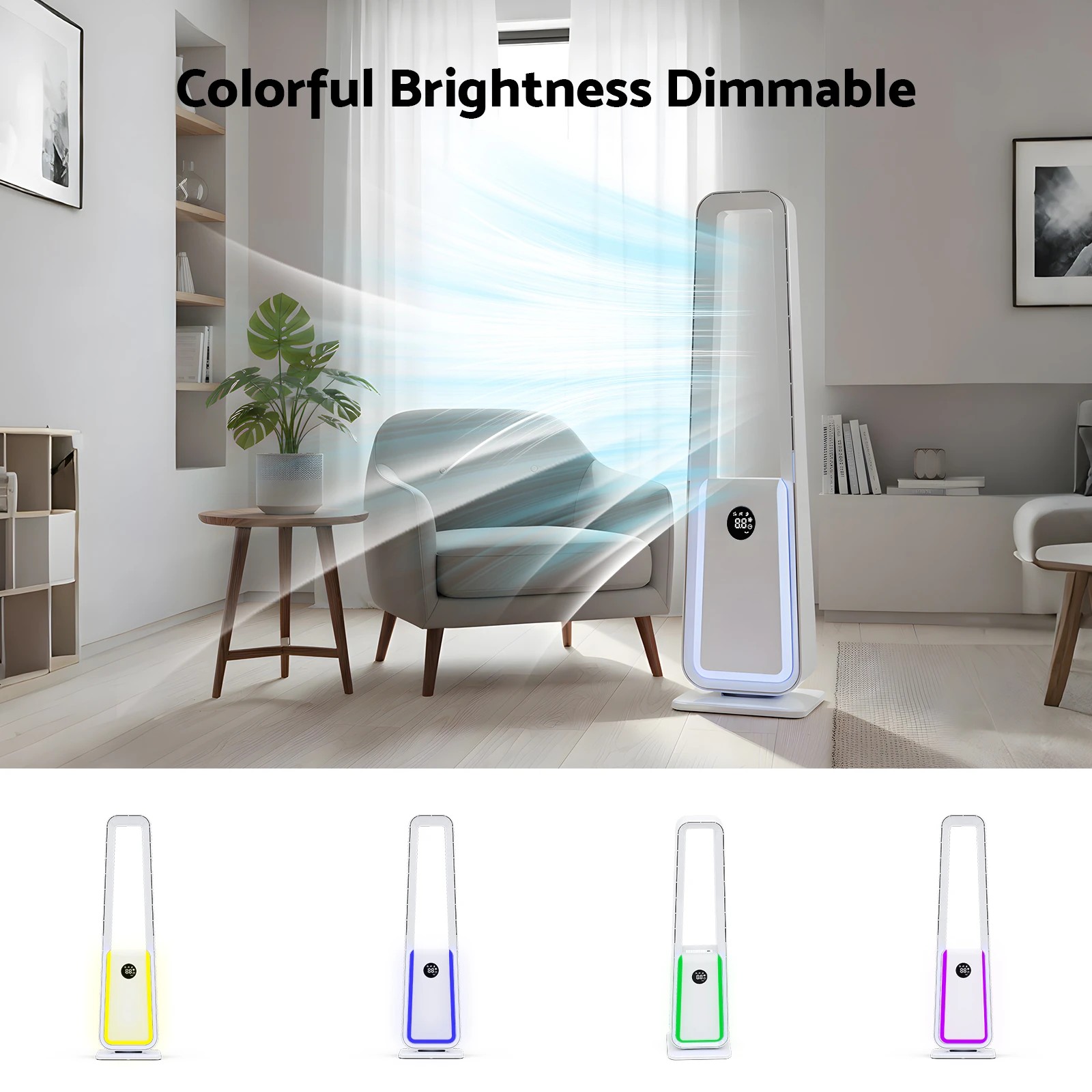 3 Advwin Bladeless Tower Fan with Colorful Mood Lights Strong Wind 12H Timer 60° Oscillating, 3 of 8