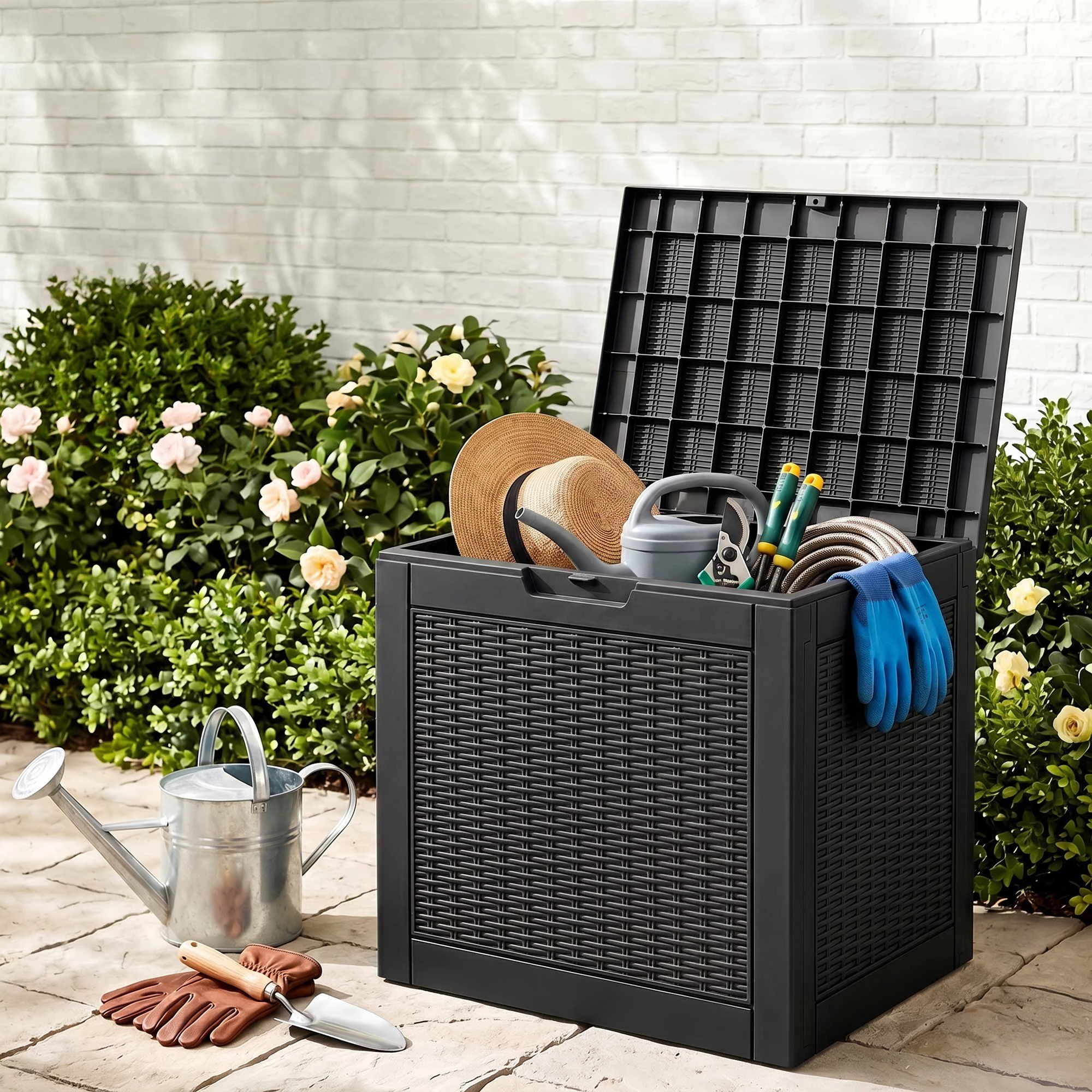 5 Gardeon Outdoor Storage Box 118L Container Lockable Garden Toy Tool Rattan-Texture - Black, 5 of 8