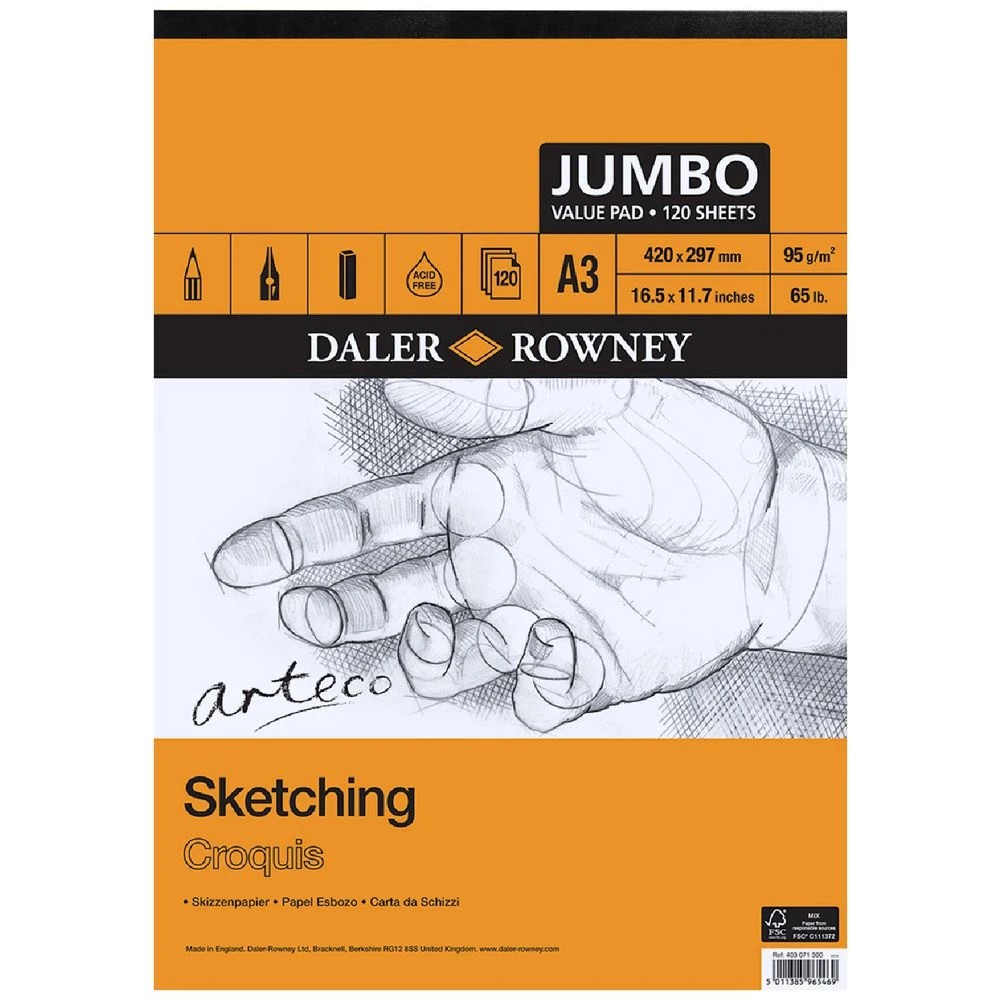 1 Daler-Rowney Arteco Sketch Jumbo Pad 95gsm 120 Sheets A3, 1 of 1