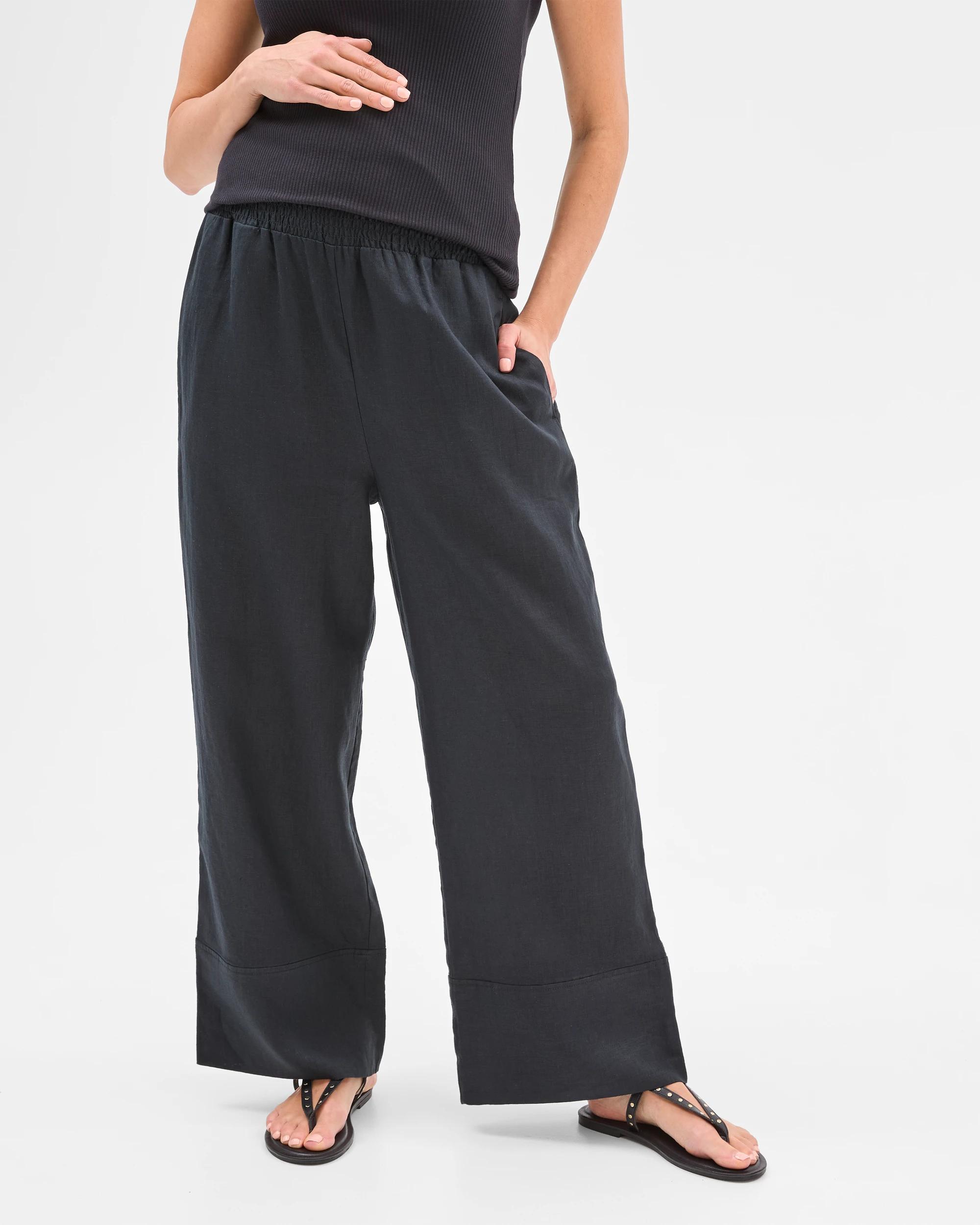 3 Target Maternity European Linen Wide Leg Pants BLACK, 3 of 5