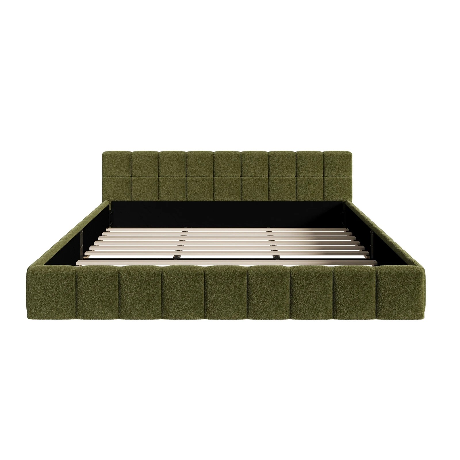 7 Oikiture Bed Frame King Size Tufted Headboard Boucle - Green, 7 of 9