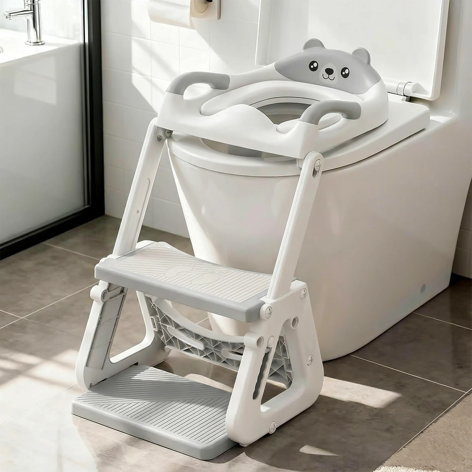 2 Advwin Foldable 2-in-1 Toddler Potty Training Seat Toddler Stool Height Adjustable Toilet Training Seat - Grey, 2 of 7