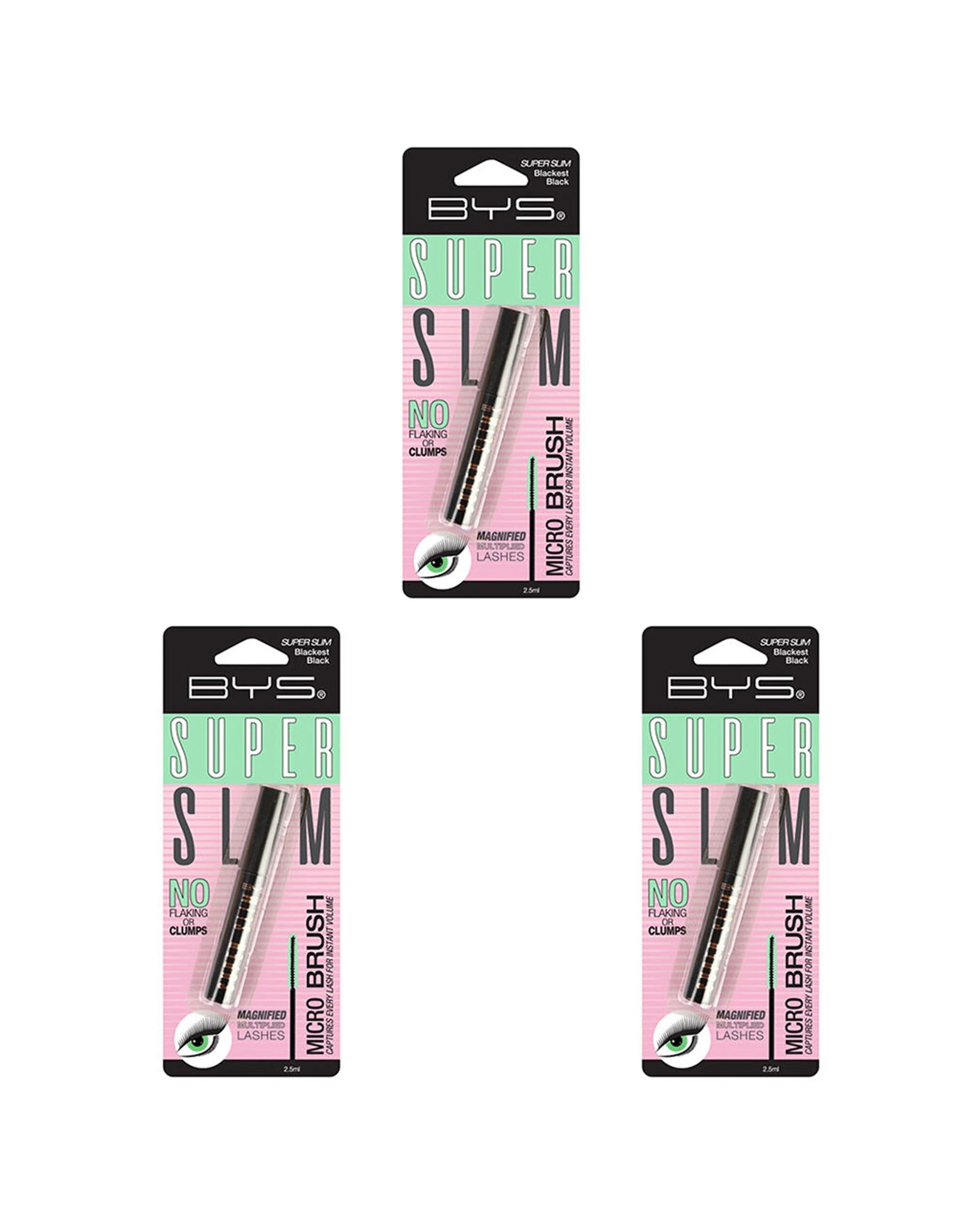 1 BYS Super Slim Mascara Eyelash Makeup Blackest 3PK 2.5ml Ultra Fine - Black, 1 of 2