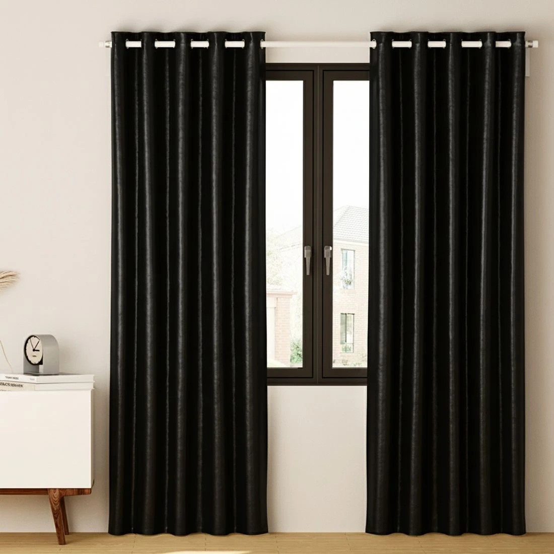 6 Artiss 2X Blockout Curtains Eyelet 180x213cm Shine - Black, 6 of 6