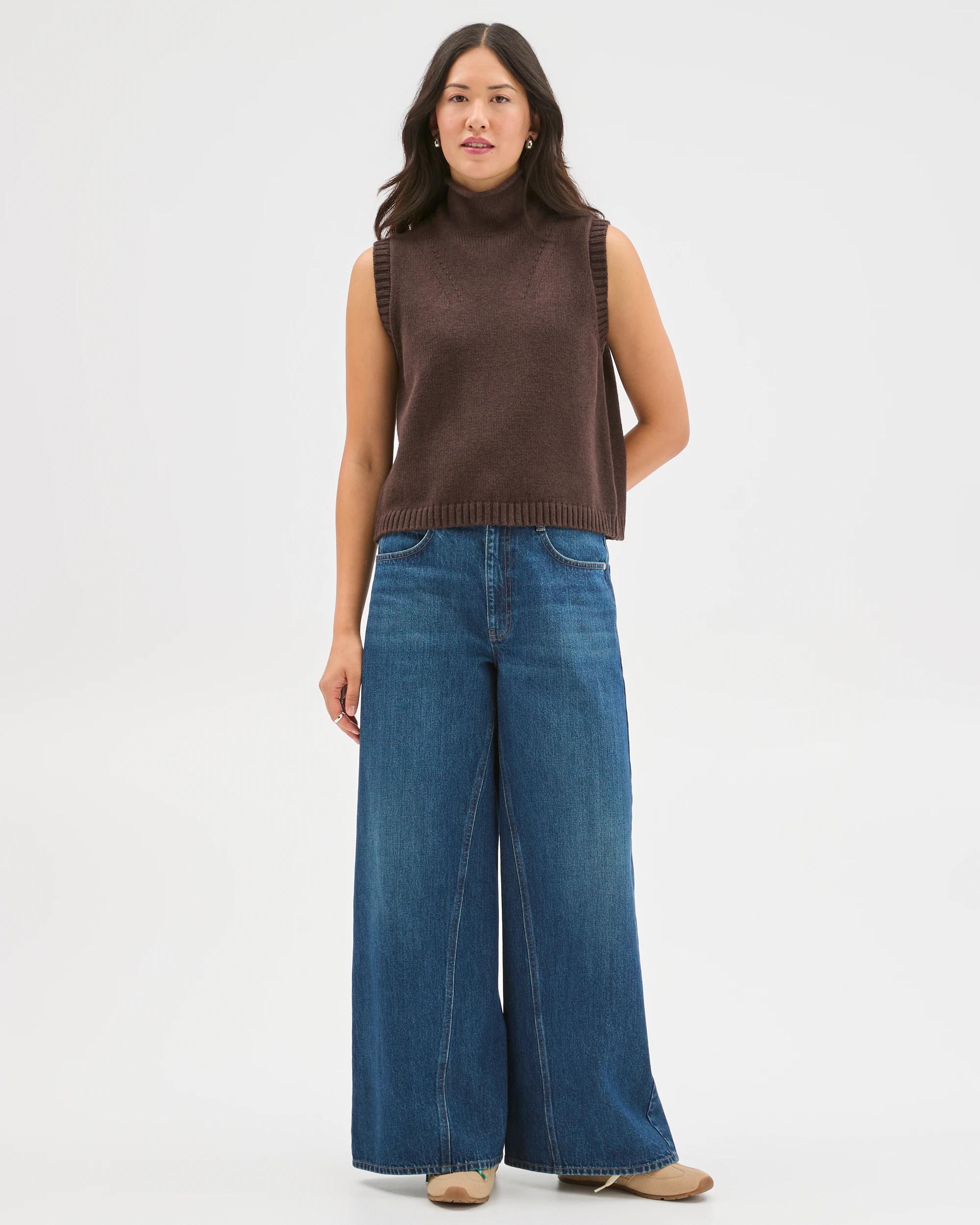 2 Target Woman Australian Cotton Blend High Neck Long Sleeveless Vest BRUNETTE, 2 of 8