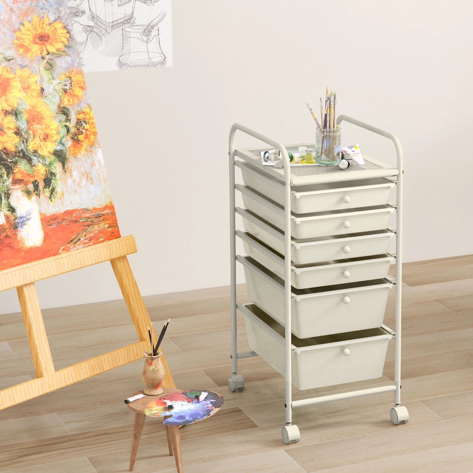 6 Costway 6 Drawers Rolling Storage Cart Mobile Utility Trolley - White, 6 of 7