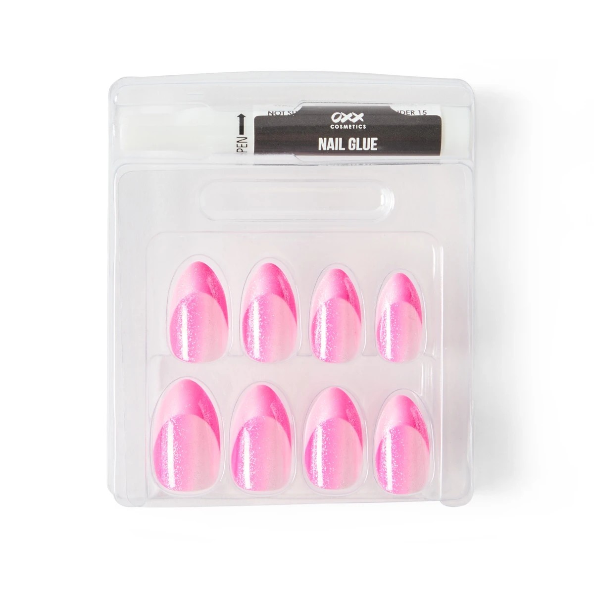 4 OXX Cosmetics 24 Pack Artificial Nails with Adhesive - Almond Shape, Pink Shimmer, 4 of 5