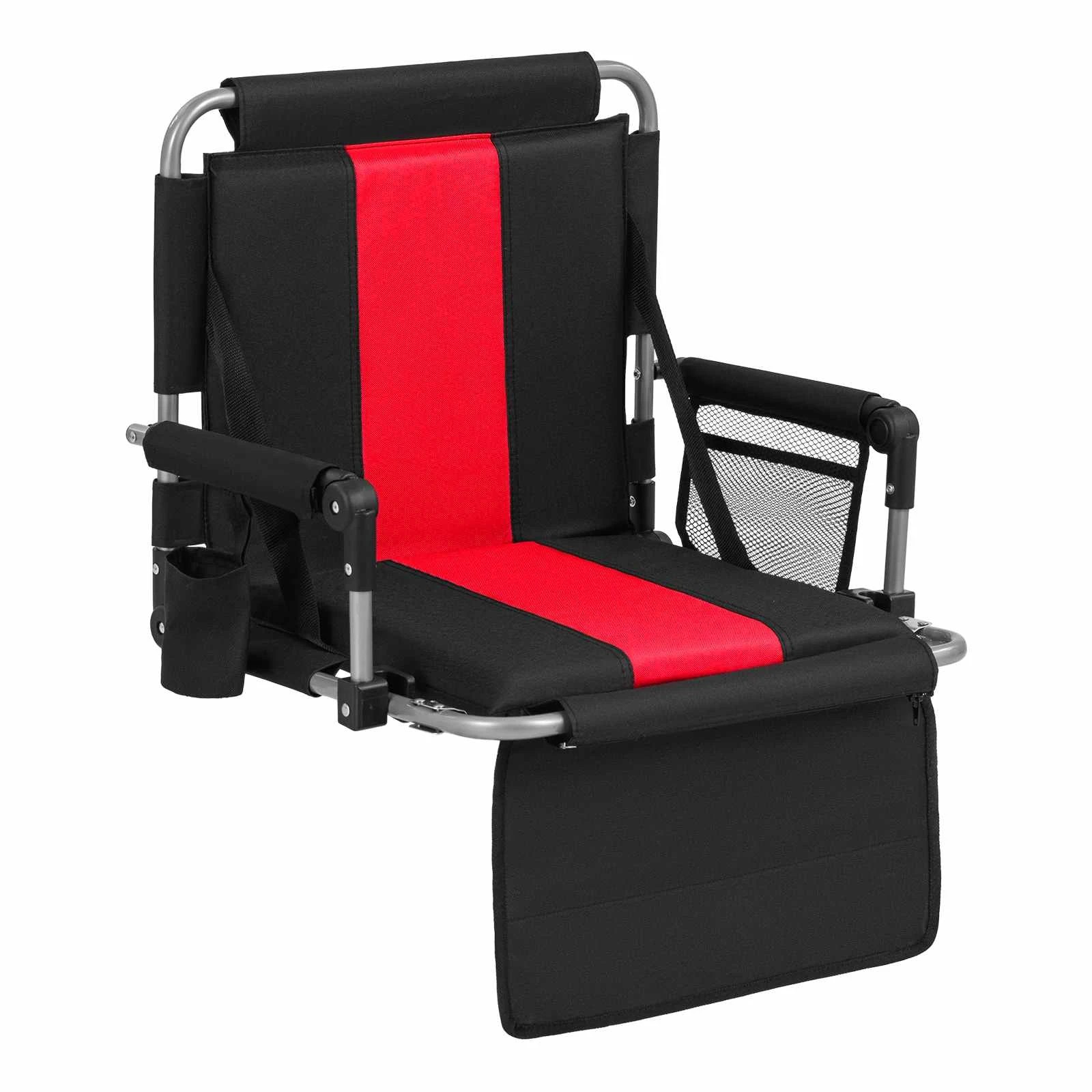 1 Costway Foldable Stadium Seat 54CM Bleacher Chair w/Back Support & Padded Cushions Portable Chair - Red, 1 of 3