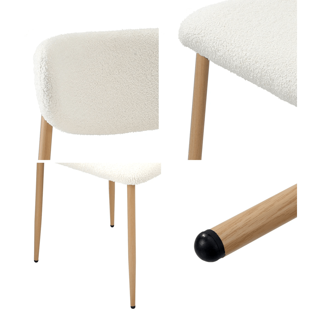 4 Oikiture 2x Dining Chairs Kitchen Chair Cafe Lounge Chair Boucle Timber-look Legs
 - White, 4 of 10