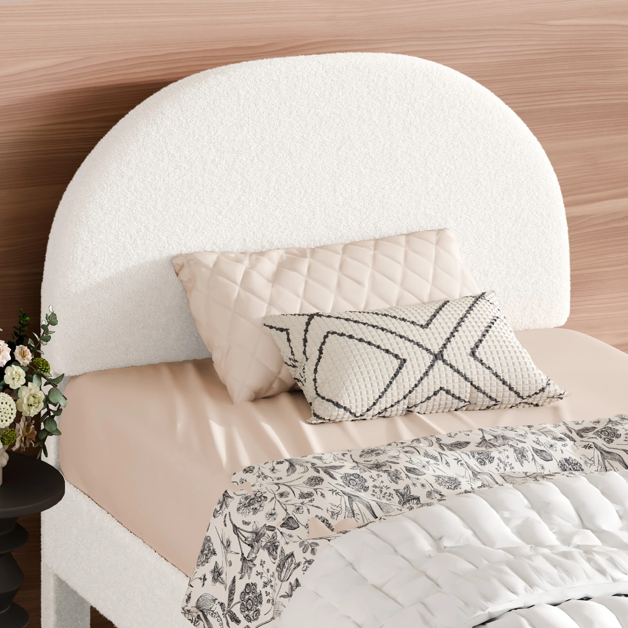 6 Alfordson Bed Frame King Single Size Boucle Mattress Base Platform - White, 6 of 9