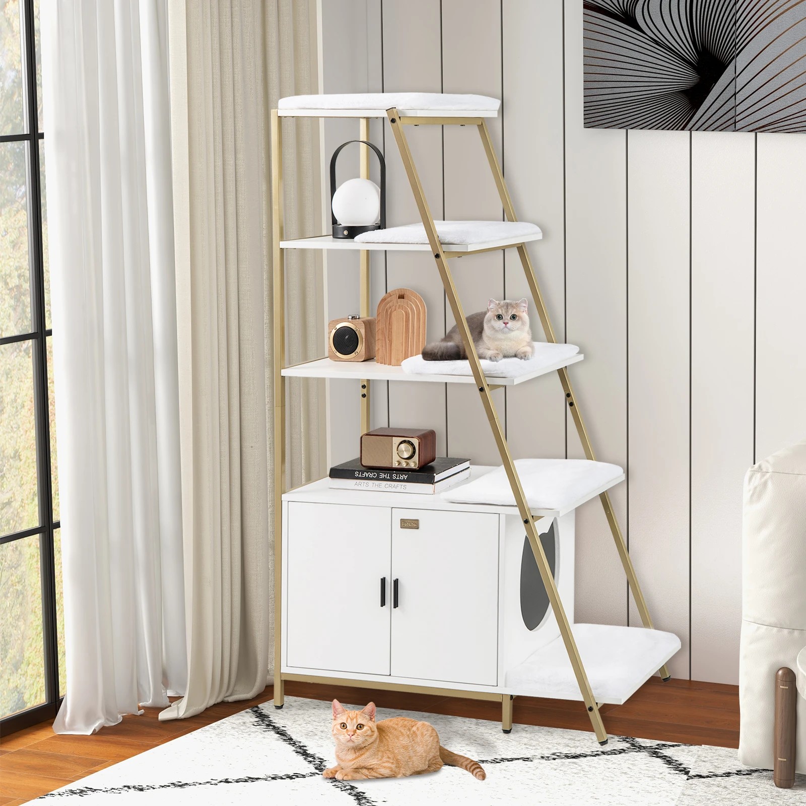 3 Costway Large Cat Litter Box Enclosure 2-in-1 Cat Washroom Furniture w/Shelf, 3 of 7